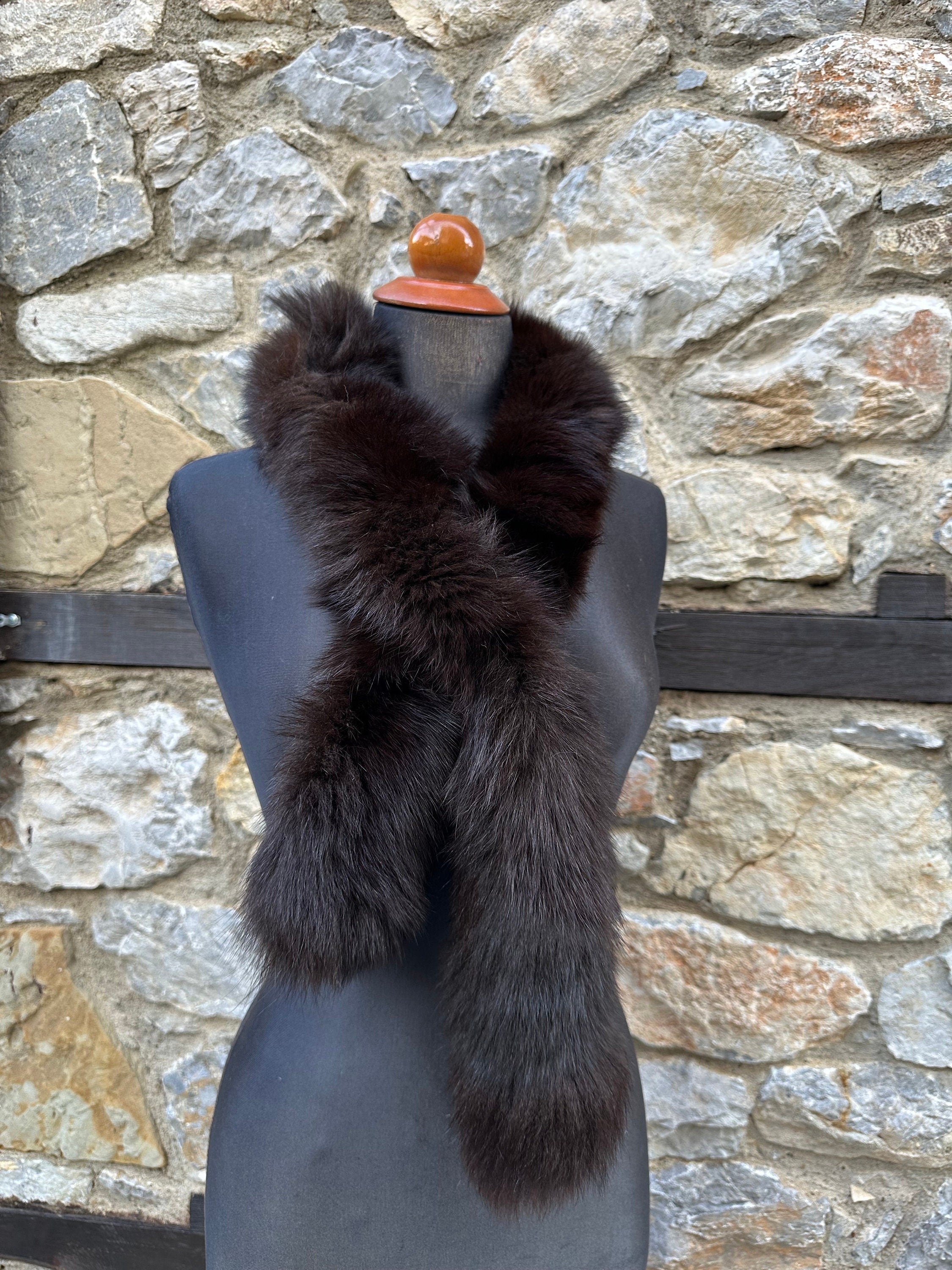 Dark Brown Fox Fur Scarf – Real Fur Scarf, Handmade in Greece, Luxury Chocolate Brown Winter Scarf