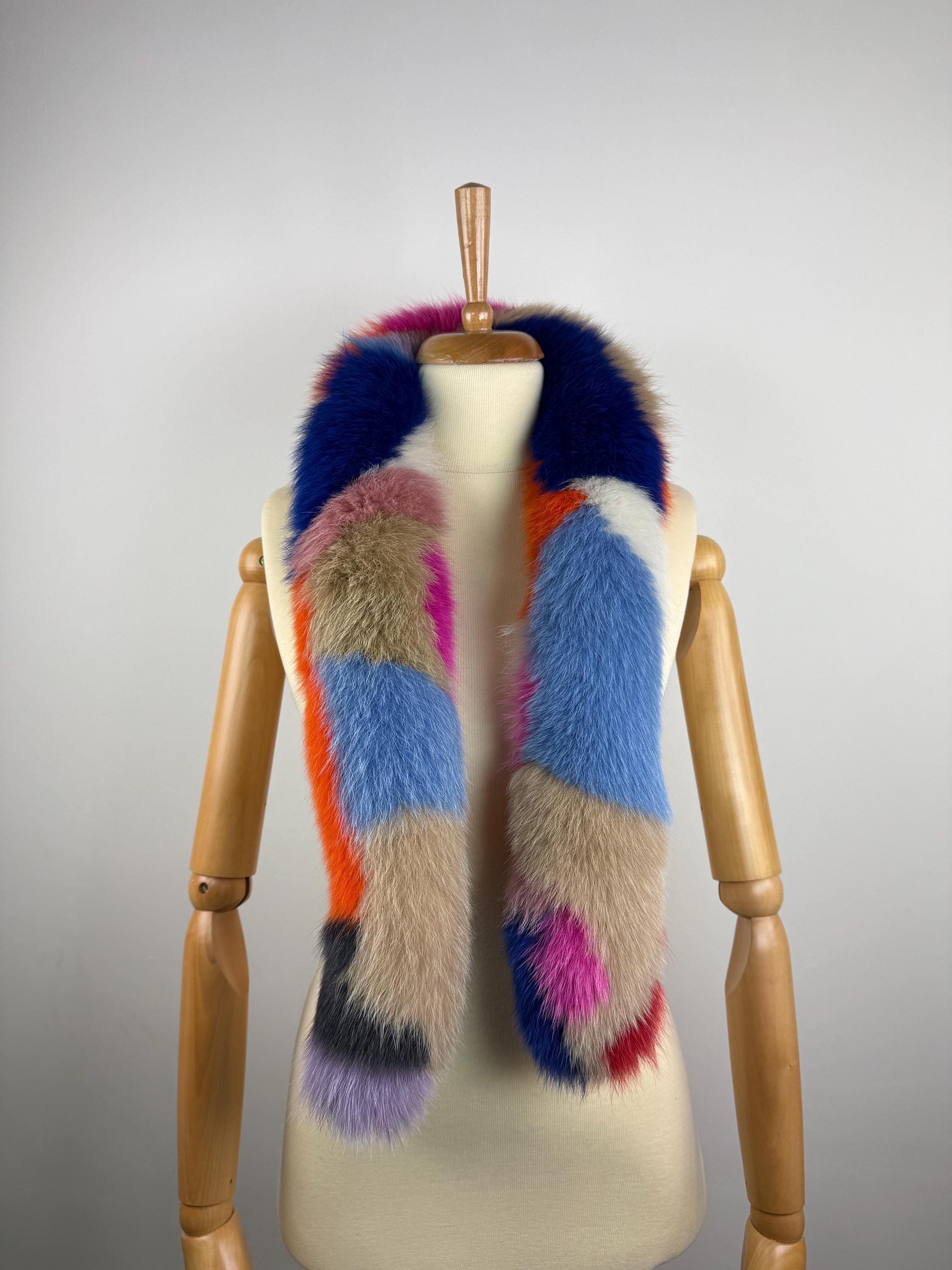 Luxury Multicolor Fox Fur Scarf – Real Fur, Handmade in Greece, Elegant Winter Scarf
