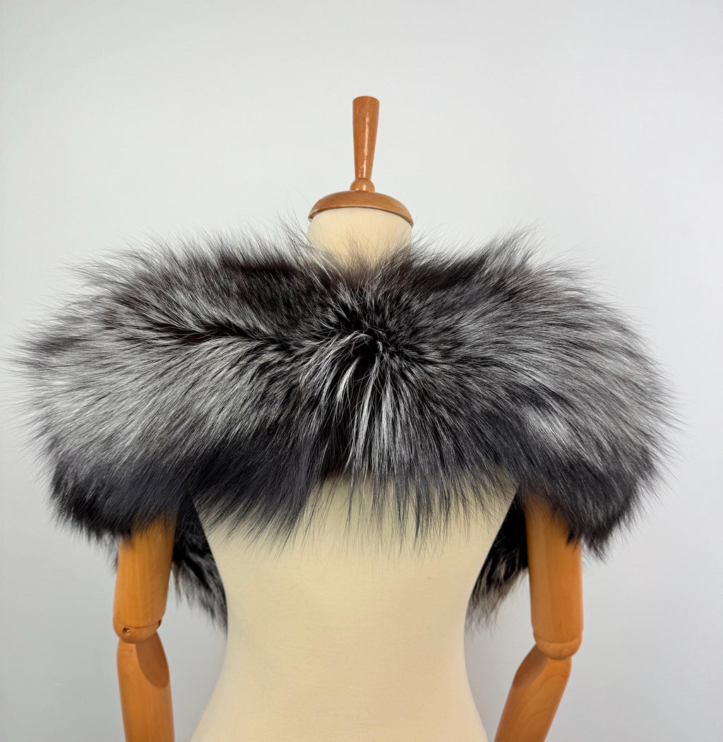 Silver Fox Fur Stole Collar - Luxury Extra Long Fur Scarf