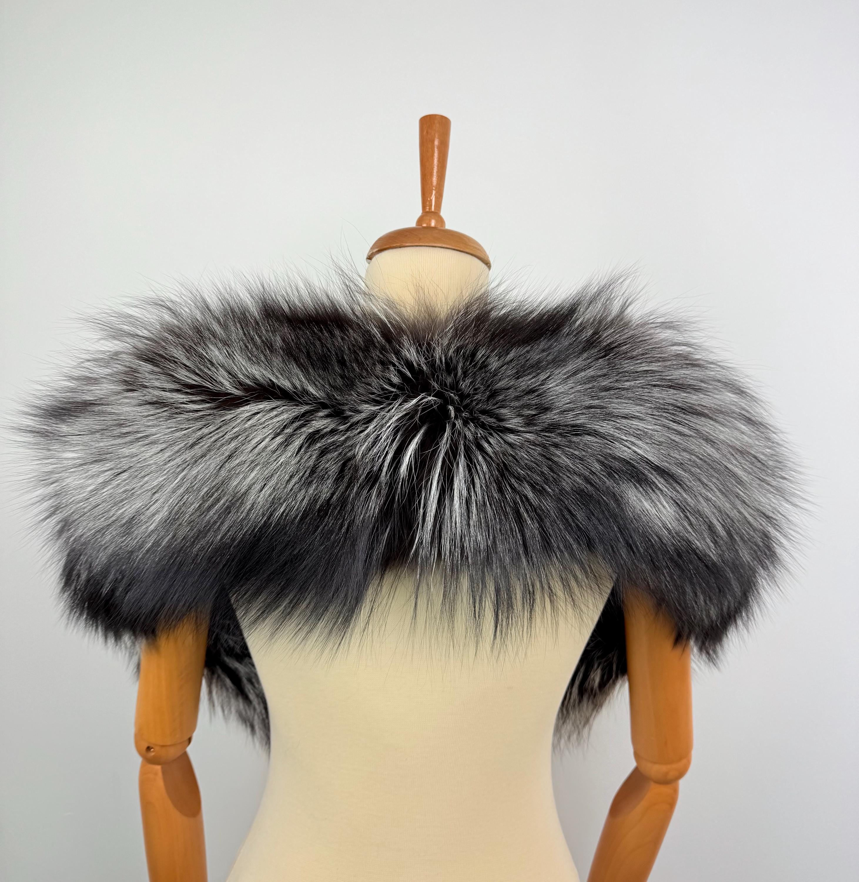 Silver Fox Fur Stole Collar - Luxury Extra Long Fur Scarf