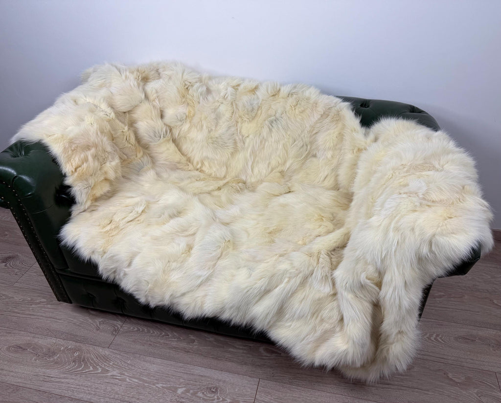Luxury Yellow Fox Fur Blanket: Handmade Fur Bedspread