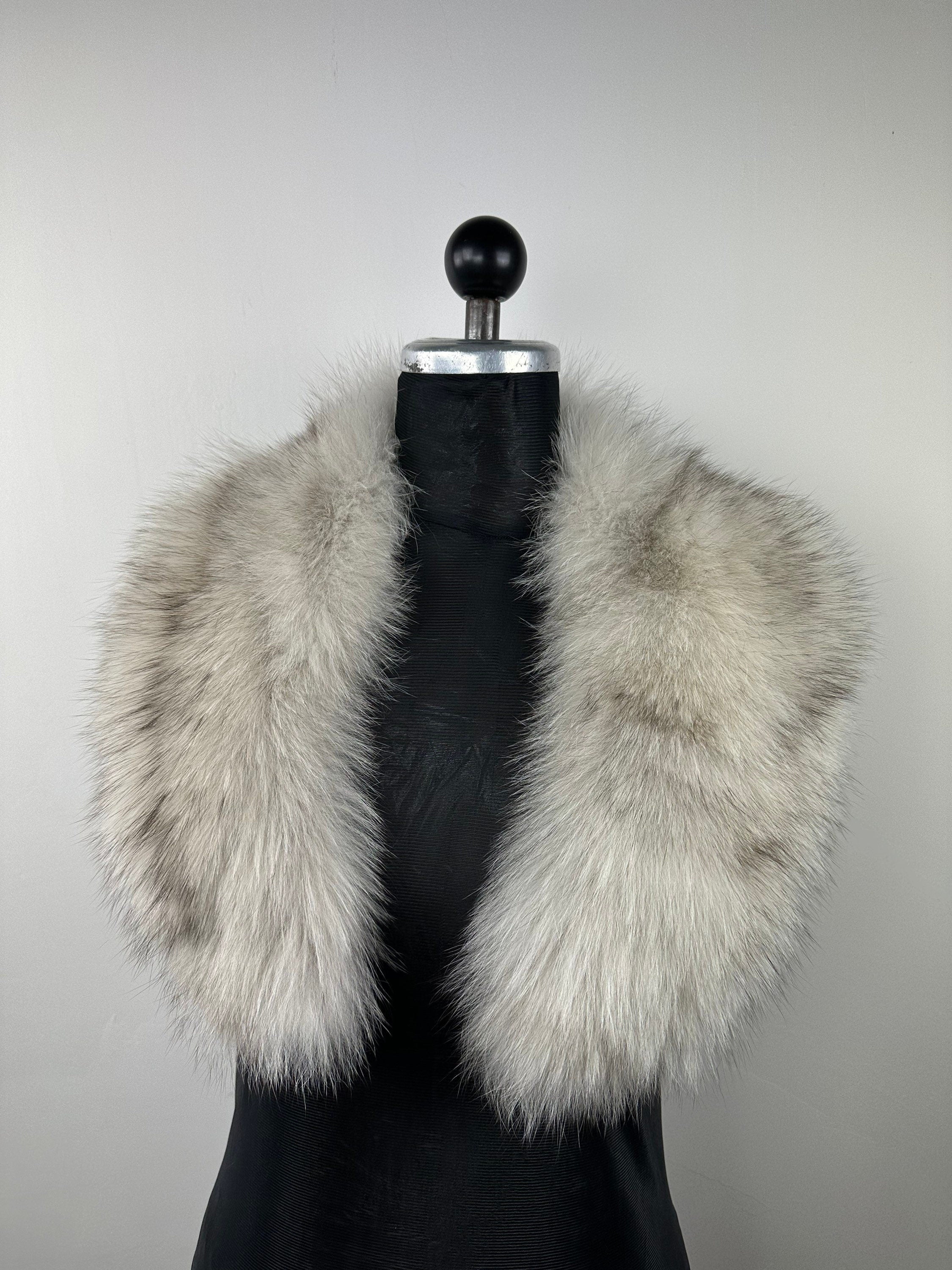 Genuine Gray Fox Fur Collar: Handmade Fluffy Fur Stole