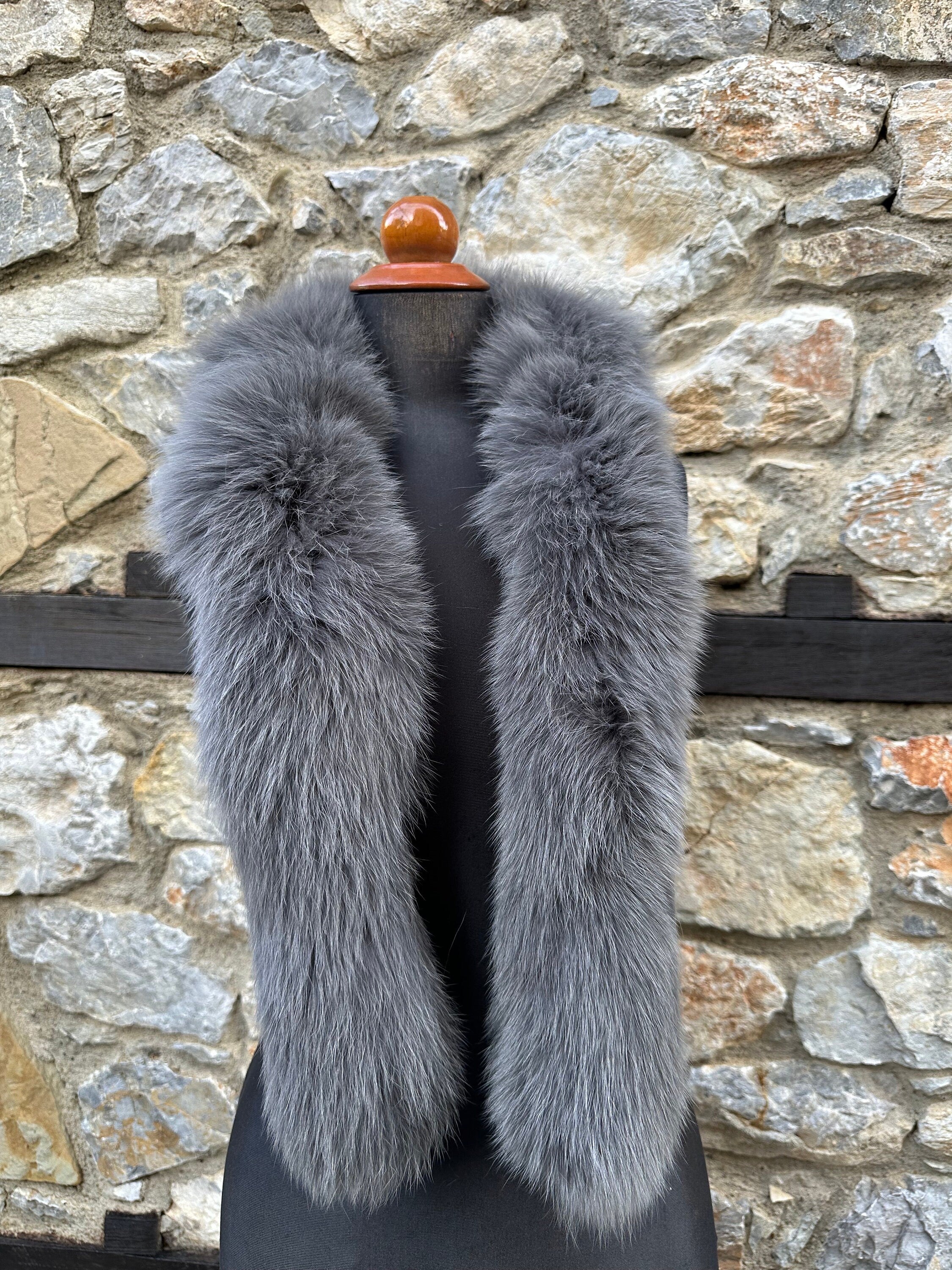 Elegant Gray Fur Scarf, Genuine Fur  Neck Wrap