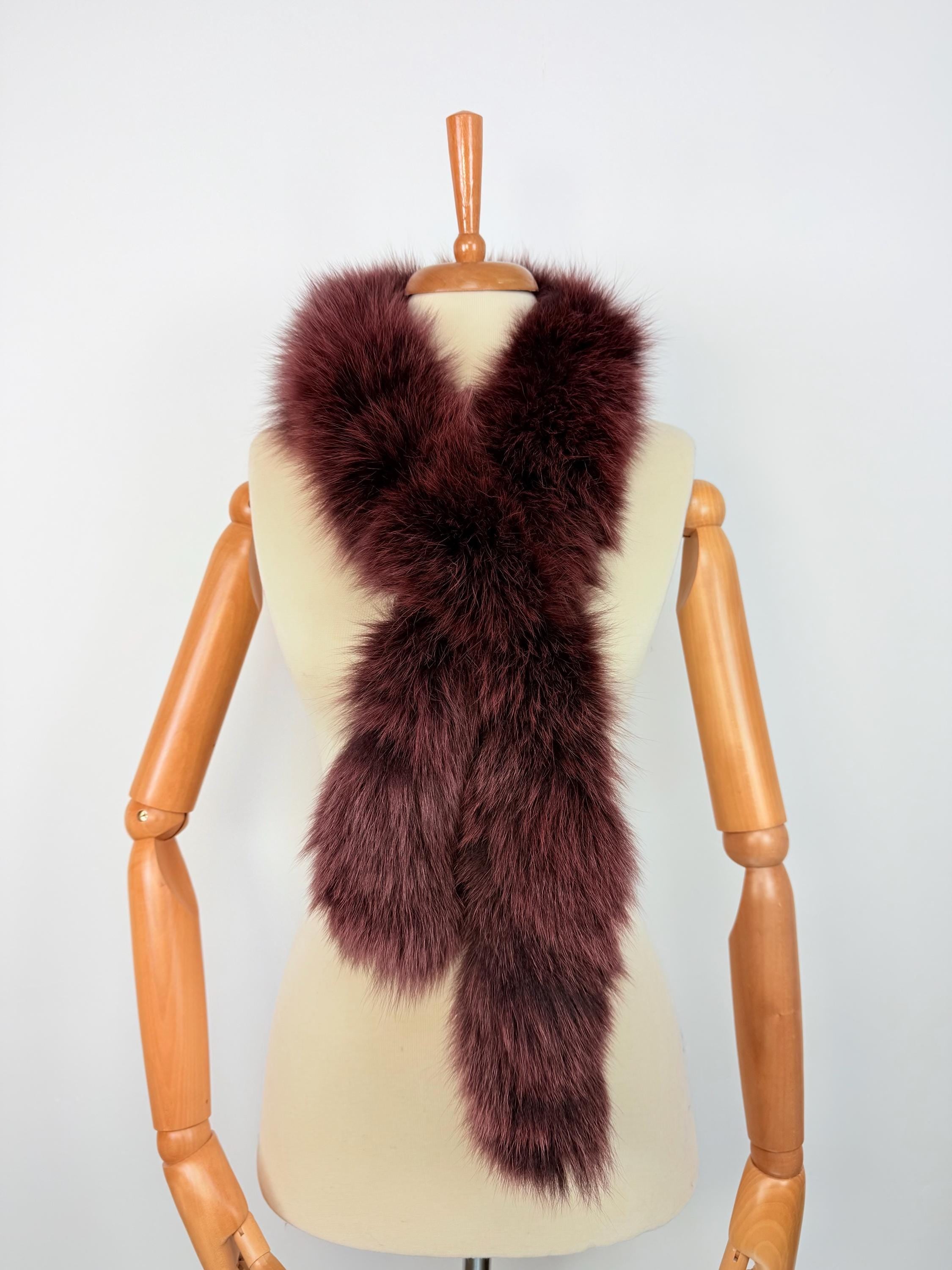 Burgundy Fox Fur Scarf – Real Fur Scarf, Handmade in Greece, Luxury Winter Scarf