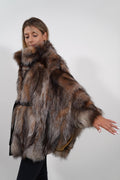 Luxury Crystal Fox Fur Cape: Real Fur Jacket Poncho with Belt