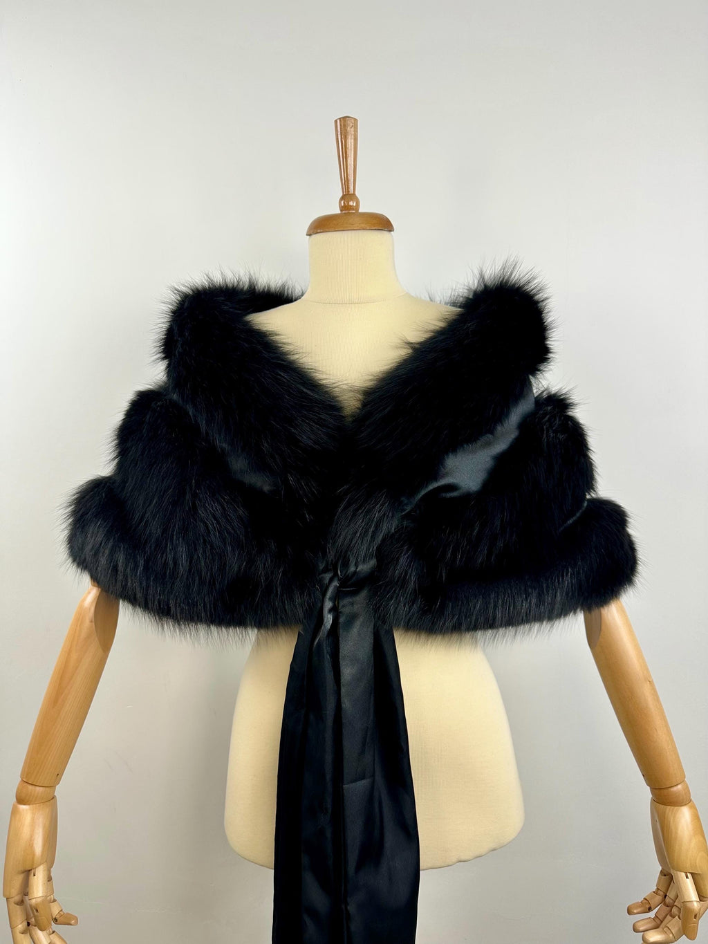 Black Fox Fur Shawl – Real Fur Wrap, Handmade in Greece, Luxury Evening Shawl
