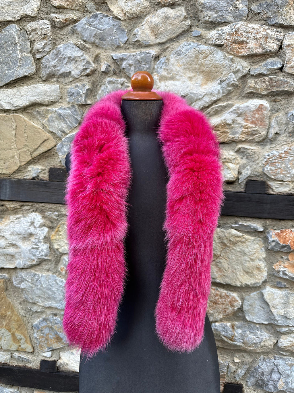 Fuchsia Fox Fur Scarf – Real Fur Scarf, Handmade in Greece, Luxury Winter Scarf
