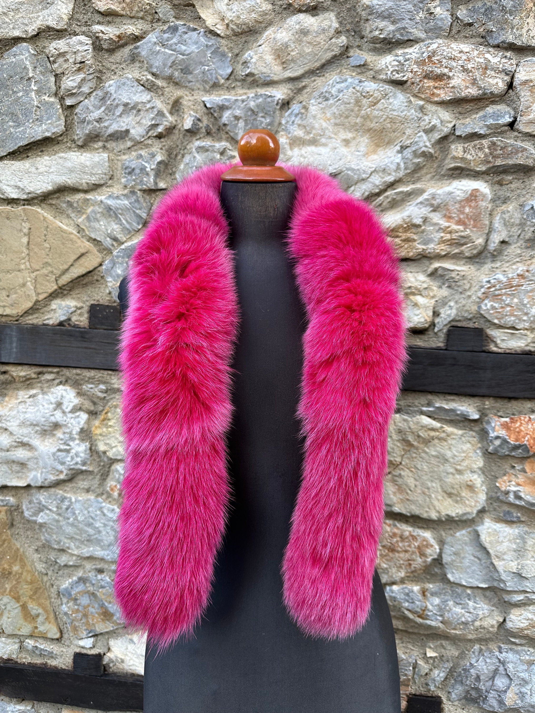 Fuchsia Fox Fur Scarf – Real Fur Scarf, Handmade in Greece, Luxury Winter Scarf