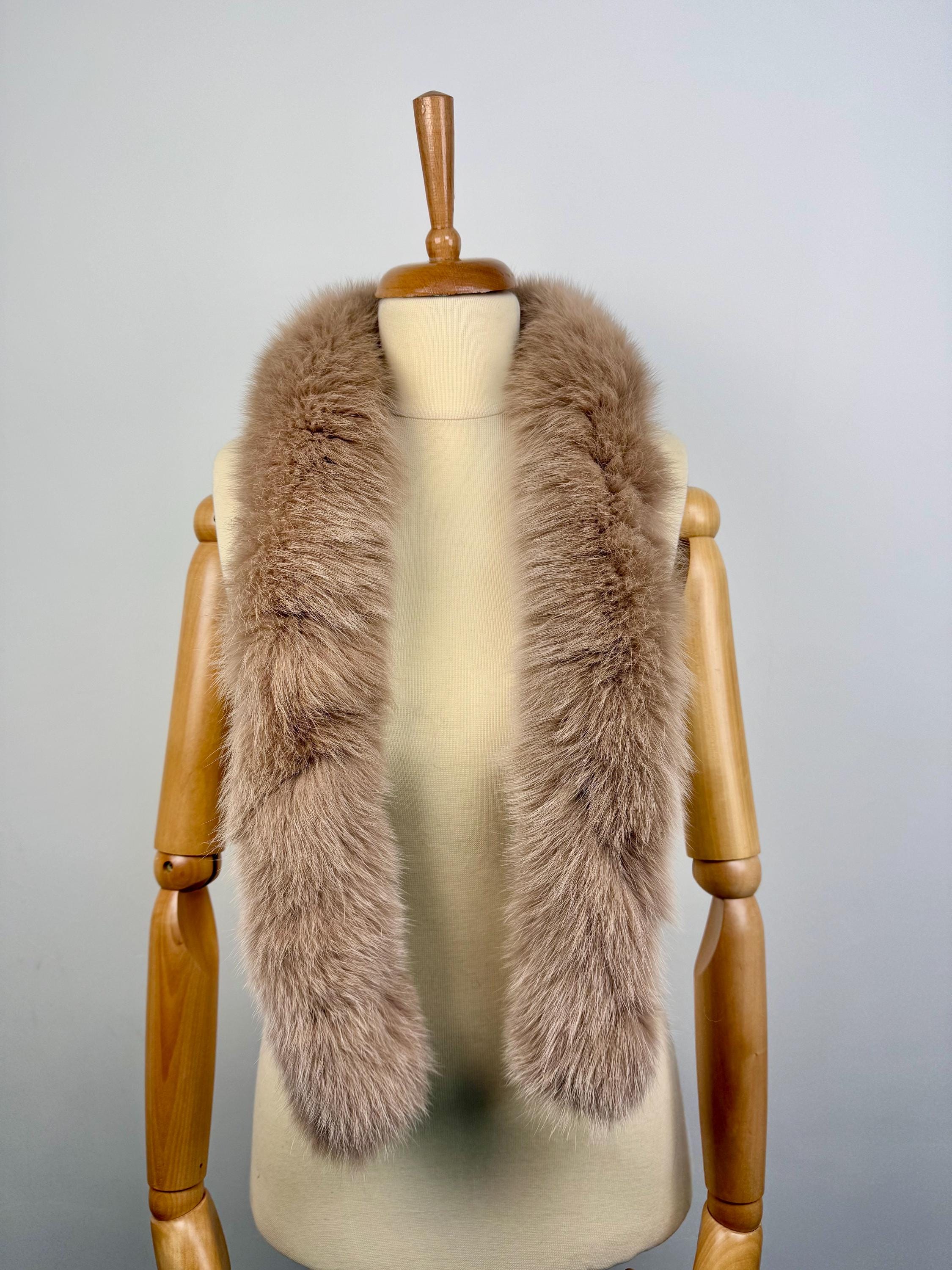 Beige Fox Fur Scarf – Real Fur Scarf, Handmade in Greece, Luxury Winter Scarf