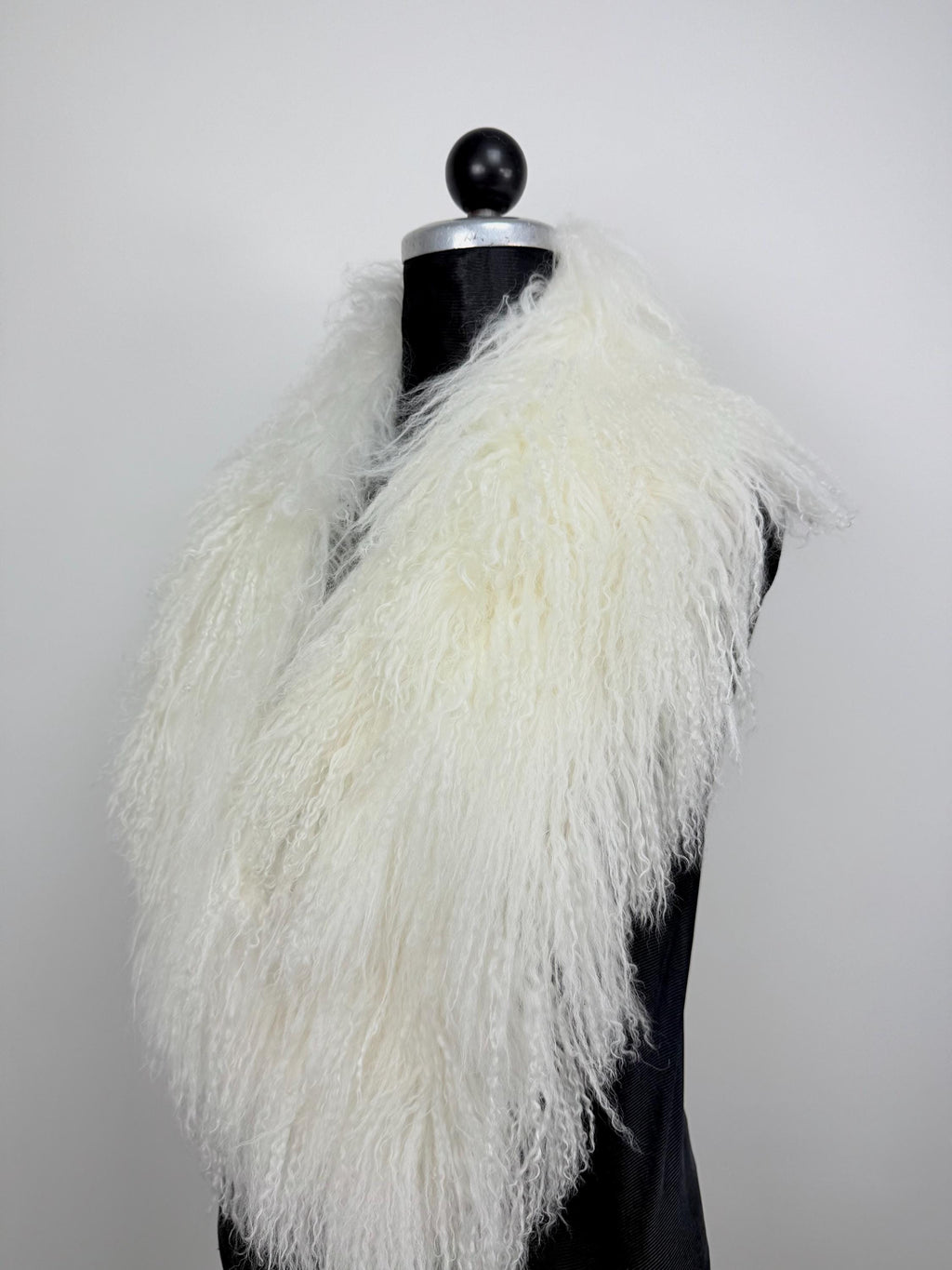 White Mongolian Sheepskin Fur Extra Long Size Collar: Luxury Bridal Fur Stole Shawl