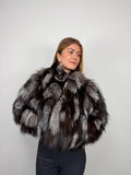 Genuine Silver Fox Fur Cropped Jacket: Luxury Fur Winter Coat