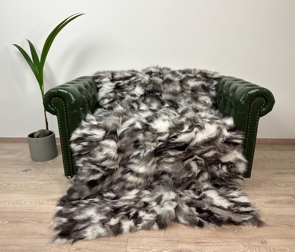 Luxury Real Fox Fur Blanket: Handmade Sofa Throw, Soft Fur Decor