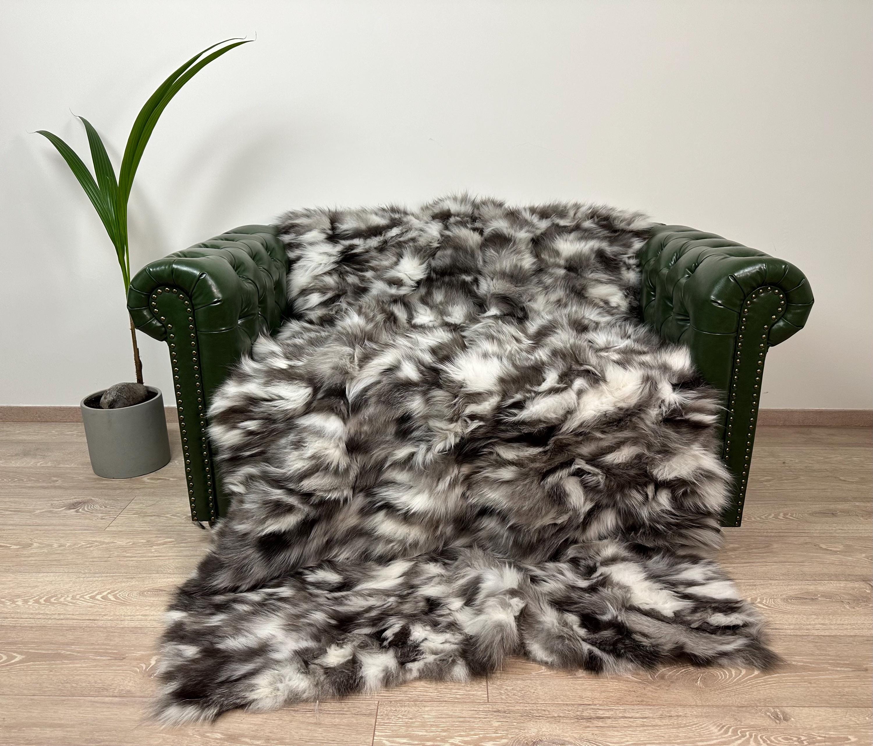 Luxury Real Fox Fur Blanket: Handmade Sofa Throw, Soft Fur Decor