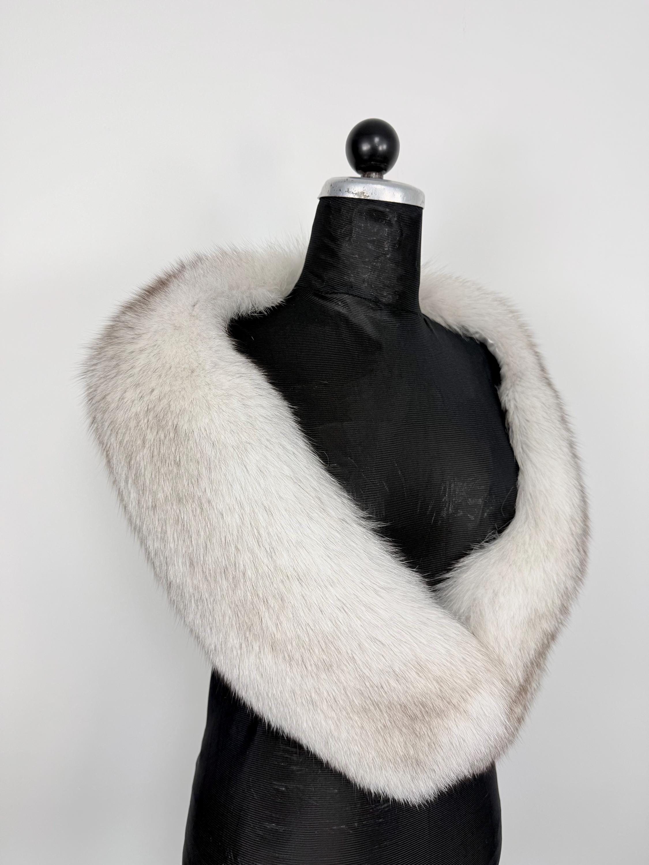Blue Fox Fur Stole – Real Fur Wrap, Extra Long Luxury Fur, Handmade in Greece