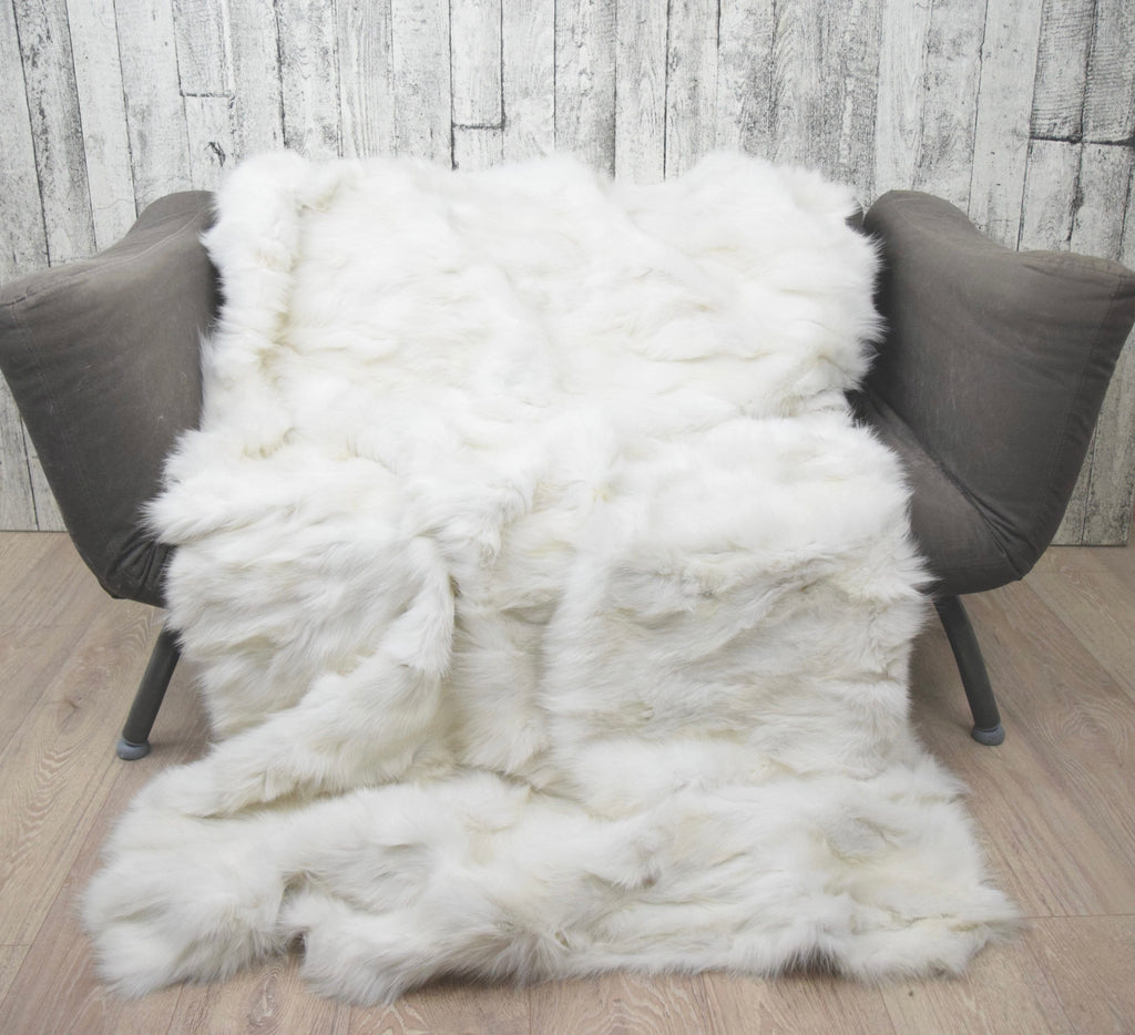Luxury White Shadow Fox Fur Blanket: Winter Home Decor, Fur Throw