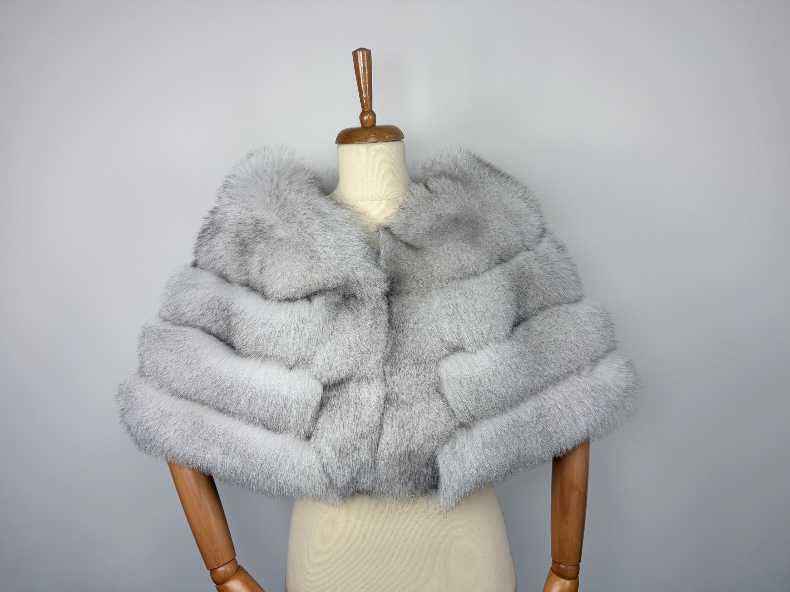 Luxury Blue Fox Fur Stole: Real Ice White Fur Bridal Shawl