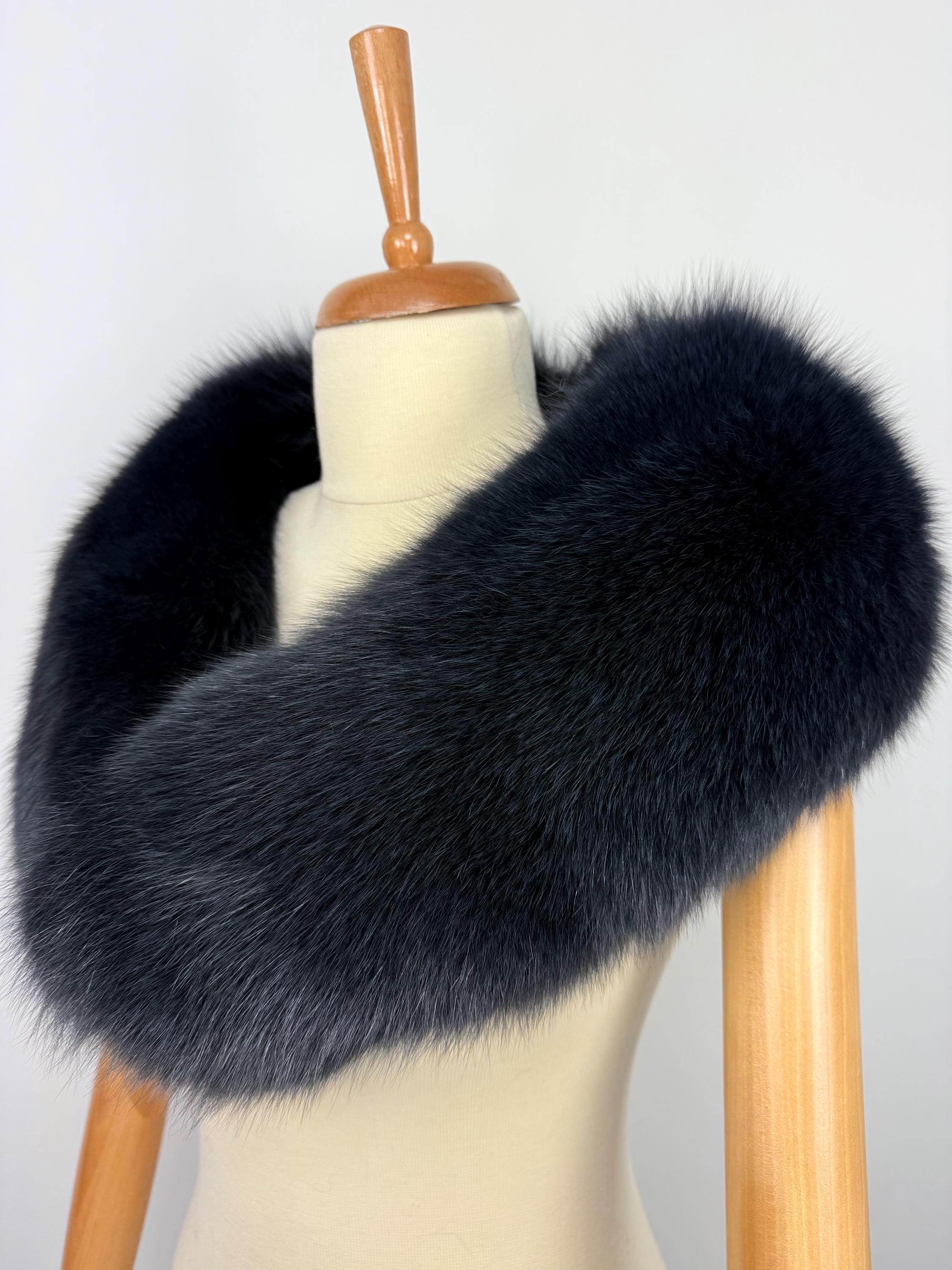 Blue-Black Fox Fur Collar – Real Fur Collar, Handmade in Greece, Luxury Neck Accessory