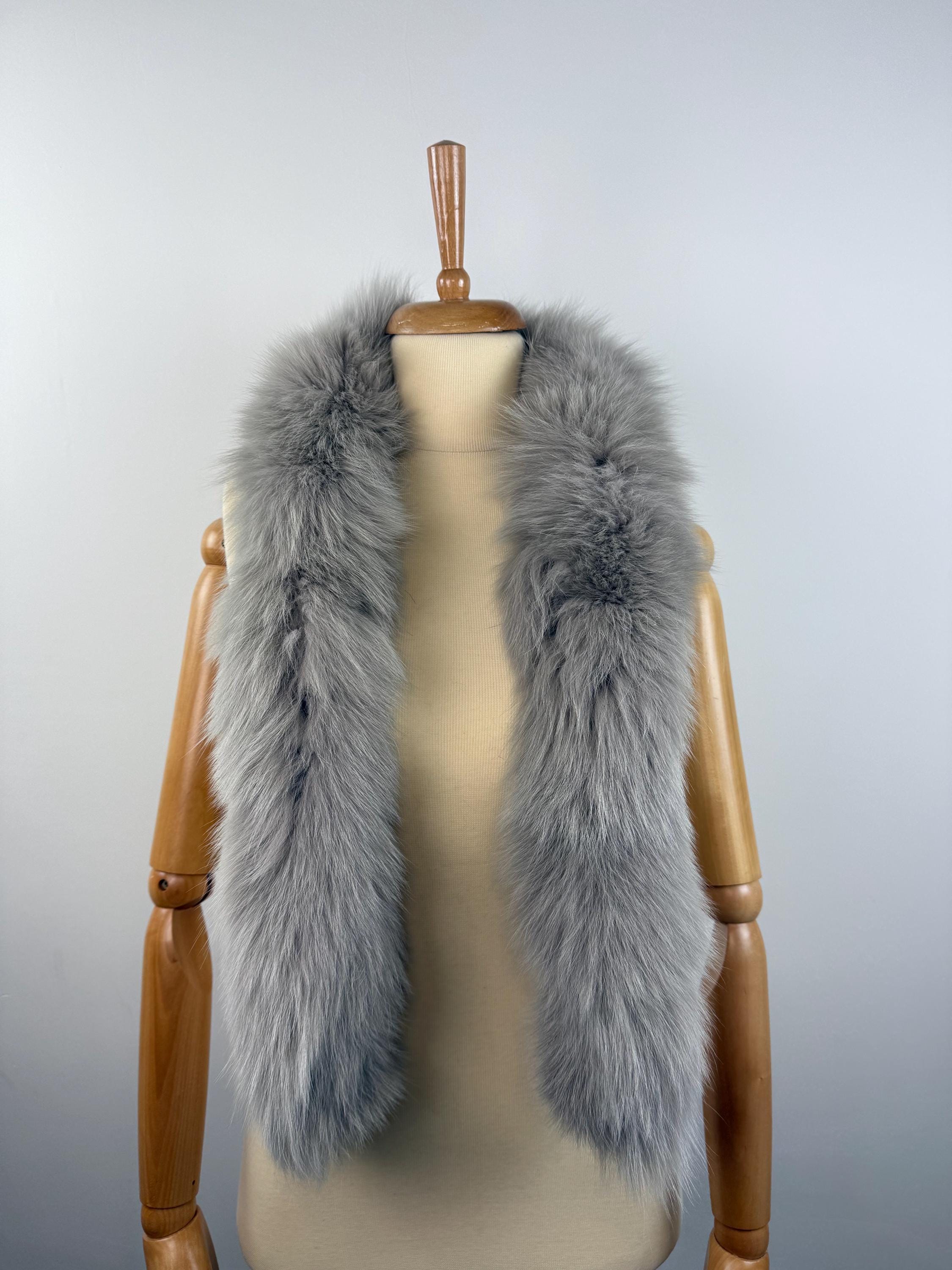 Gray Fox Fur Scarf – Real Fur Scarf, Handmade in Greece, Luxury Winter Scarf