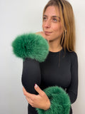 Green Fox Fur Cuffs: Fur Fluffy Wrist Warmers
