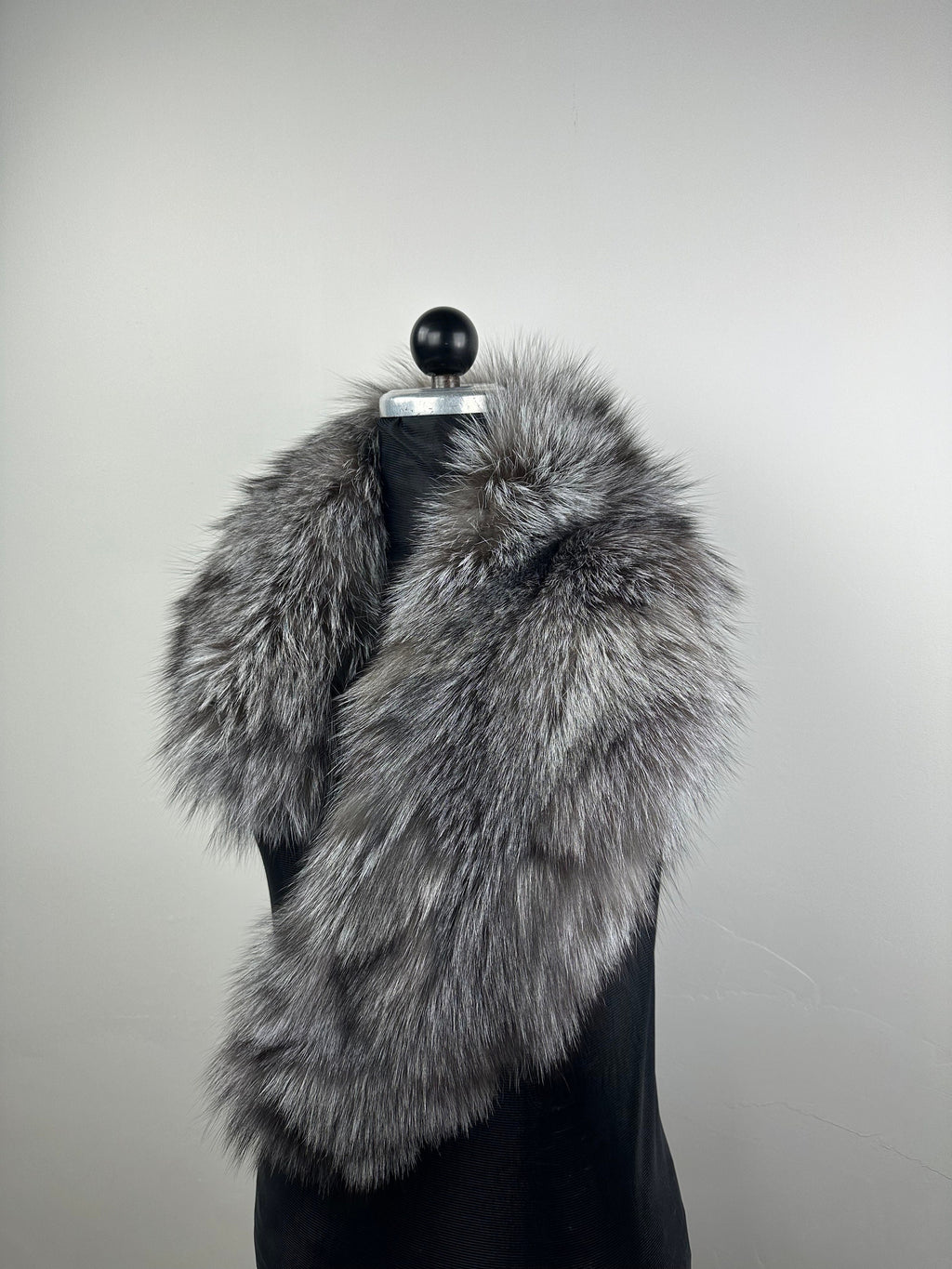 Silver Frost Fox Fur Collar: Genuine Fur Stole, Handmade in Greece