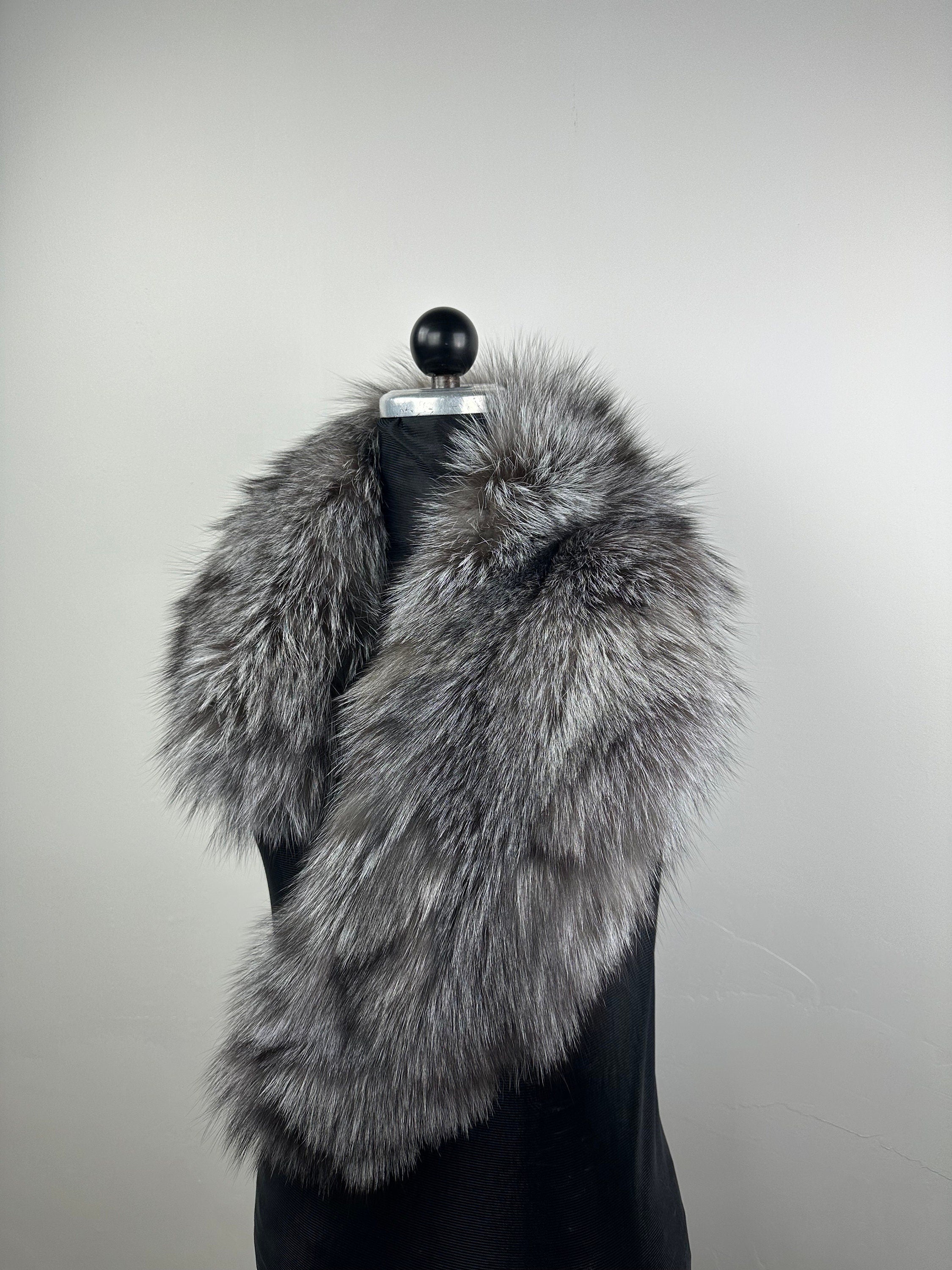 Silver Frost Fox Fur Collar: Genuine Fur Stole, Handmade in Greece