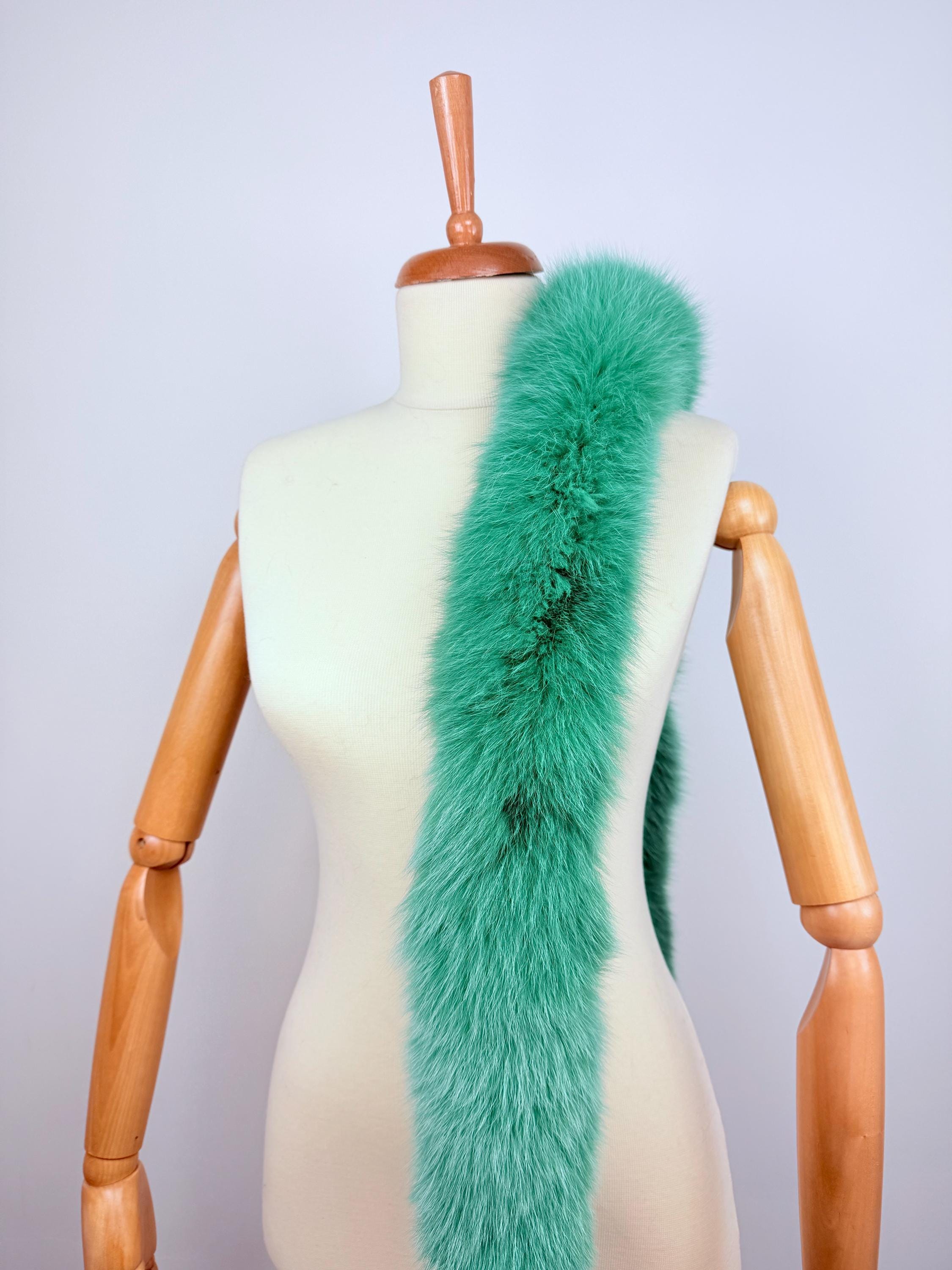 Green Fox Fur Scarf – Real Fur Scarf, Handmade in Greece, Luxury Winter Scarf