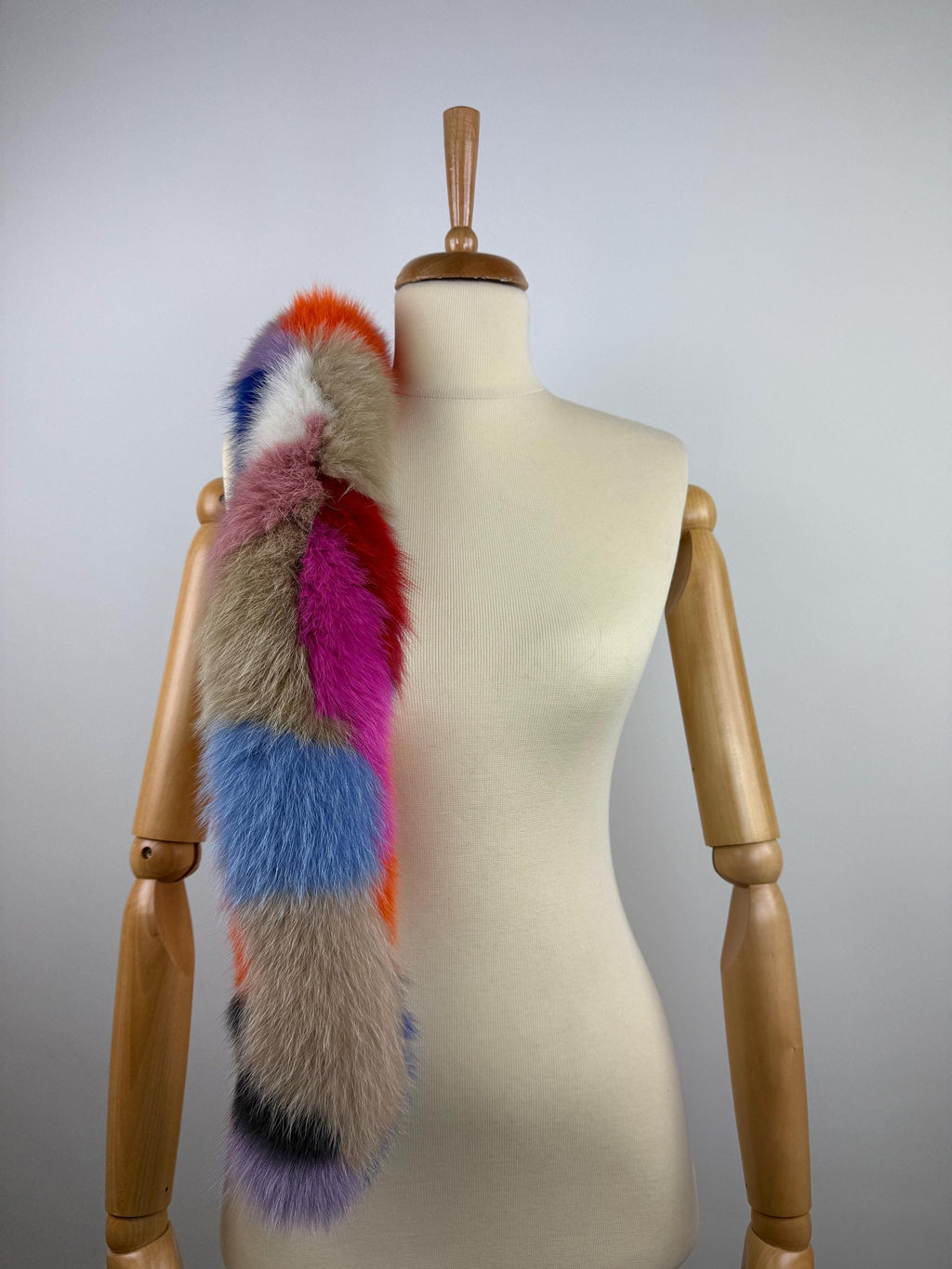 Luxury Multicolor Fox Fur Scarf – Real Fur, Handmade in Greece, Elegant Winter Scarf