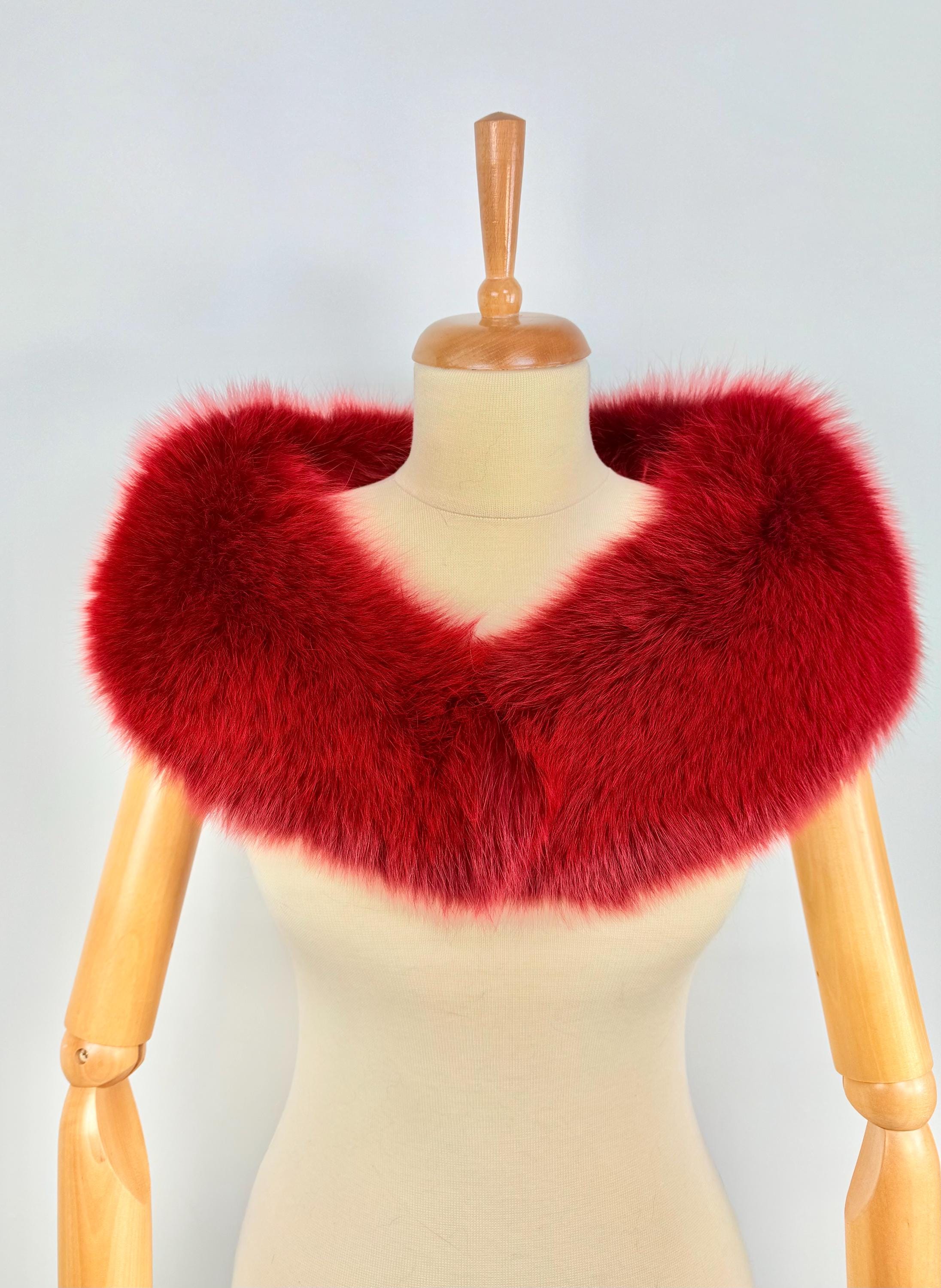 Red Fur Collar, Real Fox Fur Collar, Handmade Fur Collar, Luxury Winter Fur Accessory