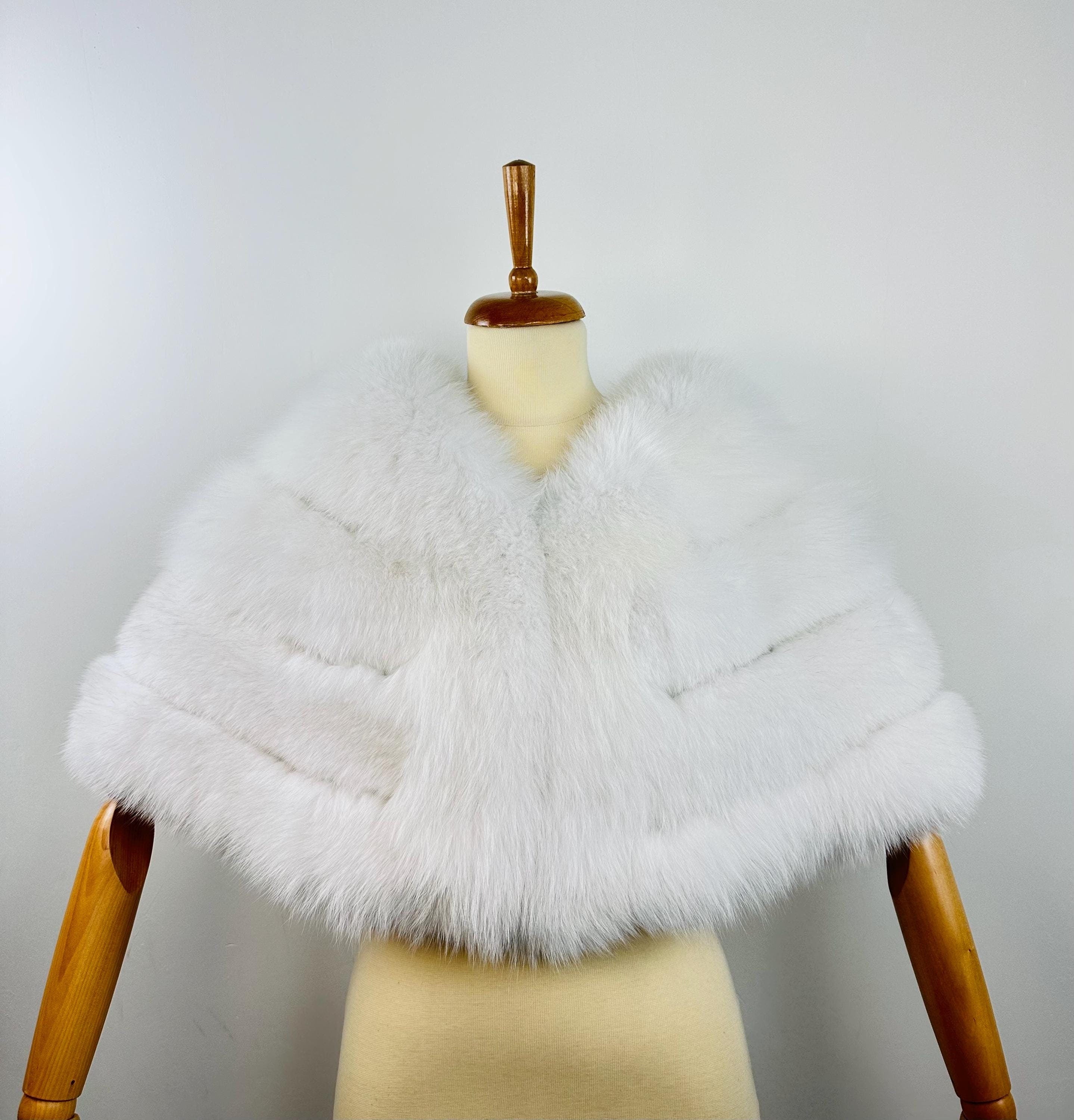 White Fox Fur Bridal Shawl – Real Fur Wrap, Handmade in Greece