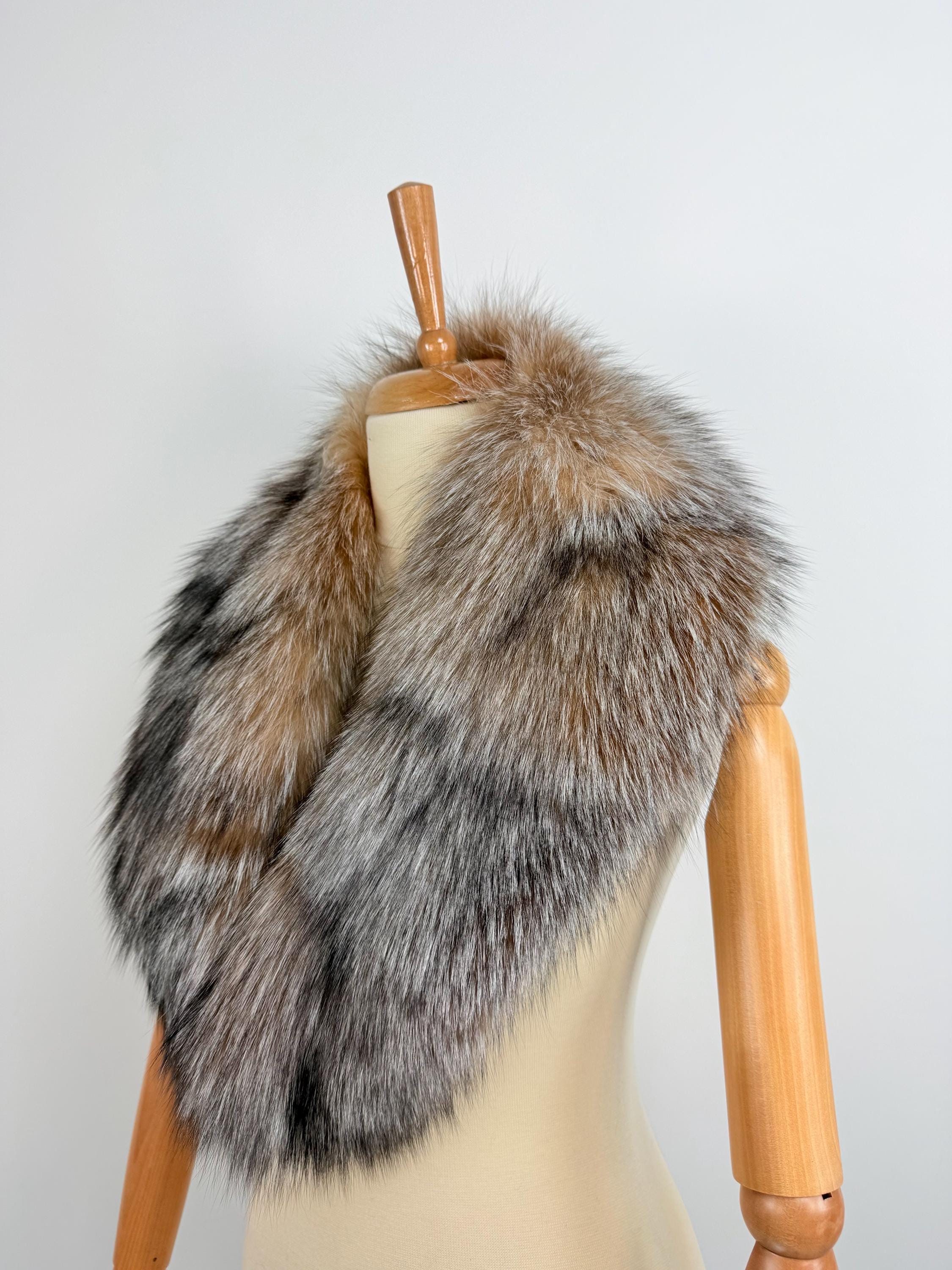 Crystal Fox Fur Collar – Real Fur Stole, Handmade in Greece, Luxury Fur Accessory