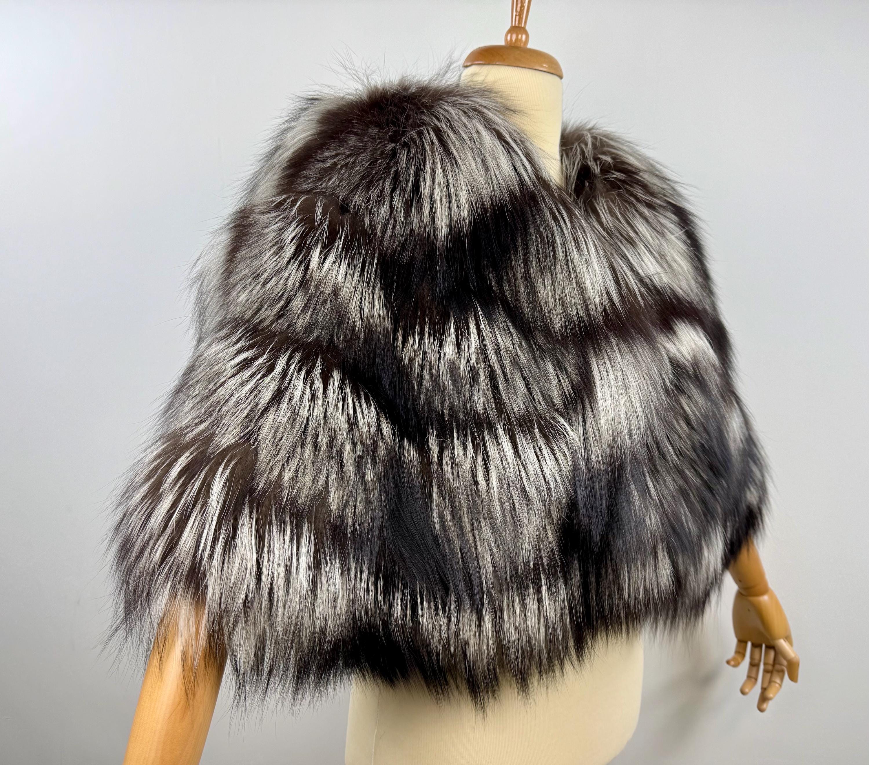 Genuine Silver Fox Fur Wrap: Handmade Real Fur Stole