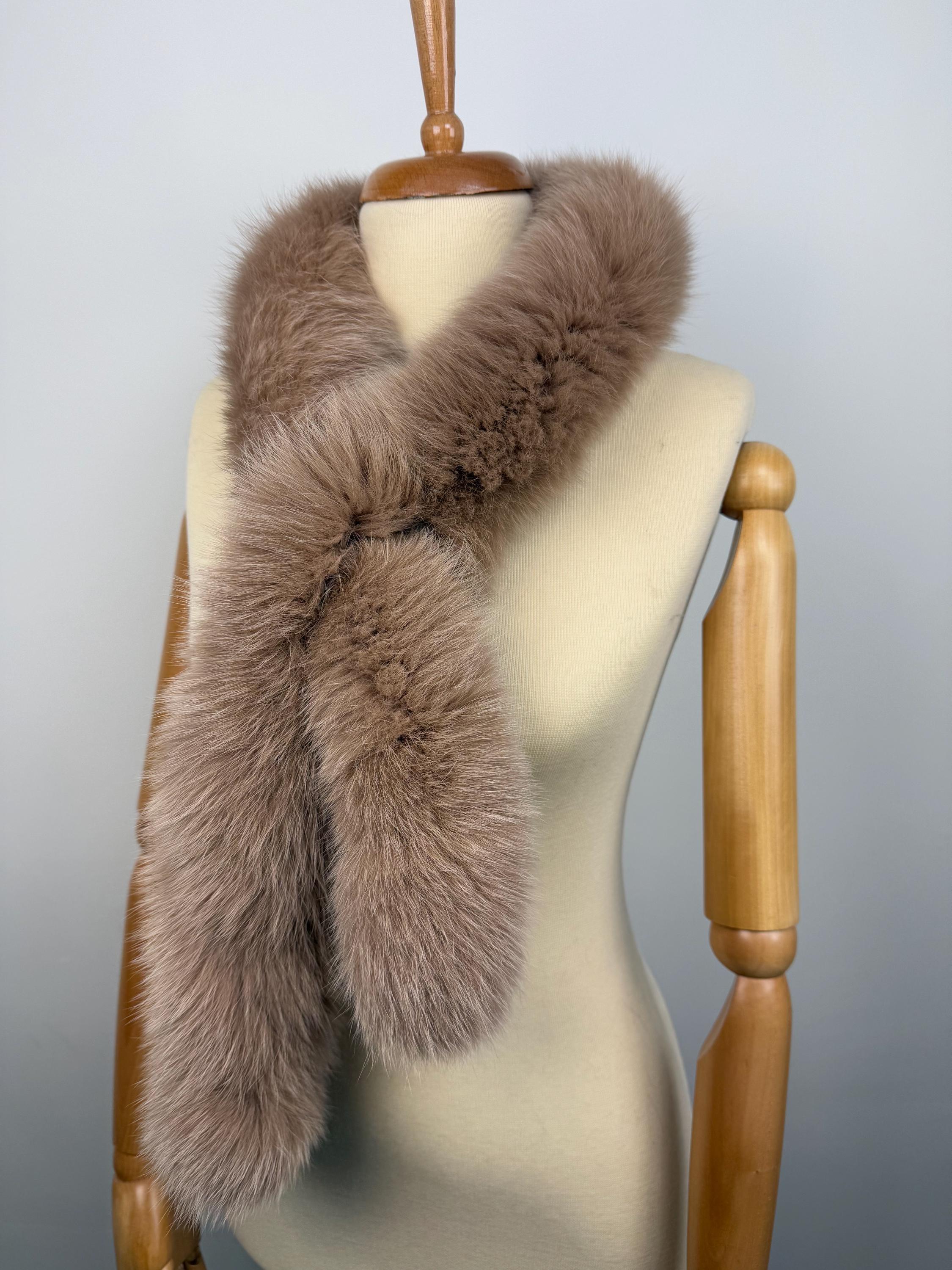 Handmade Fox Fur Scarf: Beige Genuine Fur