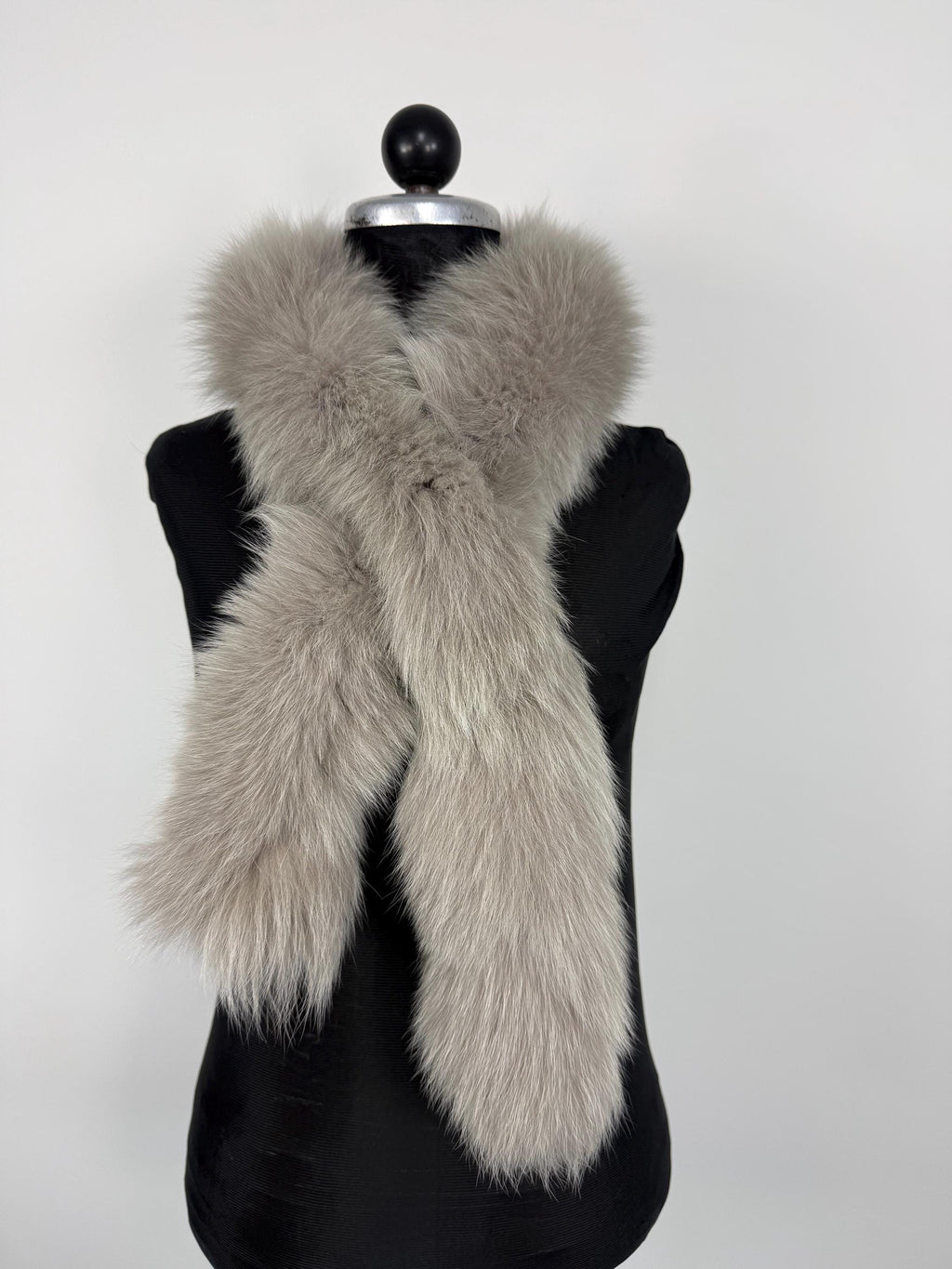 Gray Fox Fur Scarf – Real Fur Scarf, Handmade in Greece, Luxury Winter Scarf
