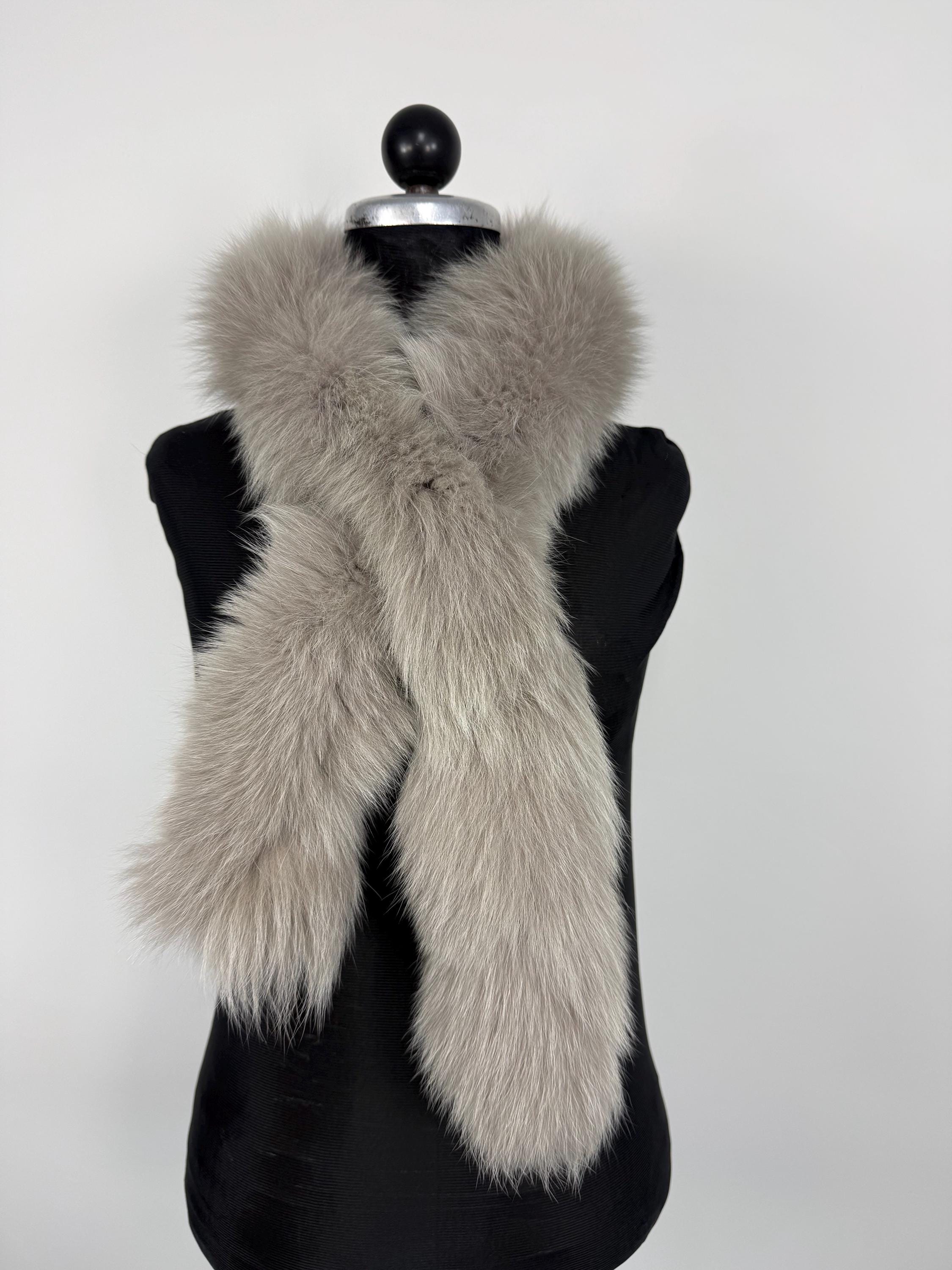 Gray Fox Fur Scarf – Real Fur Scarf, Handmade in Greece, Luxury Winter Scarf