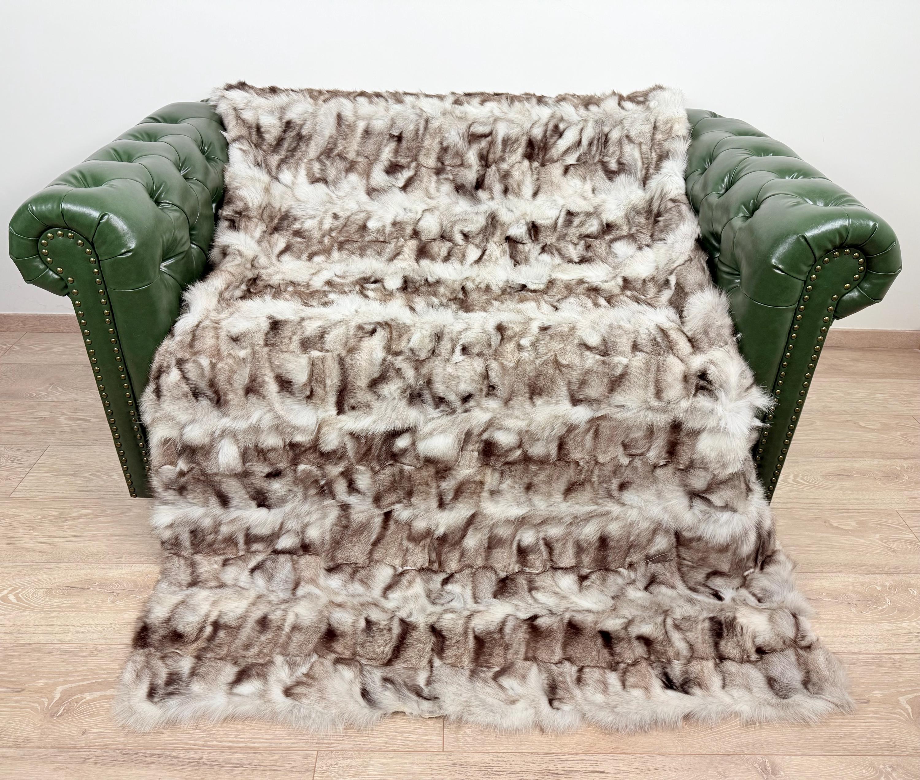 Luxury Frost Fox Fur Blanket: Handmade Fur Throw, Elegant Home Decor