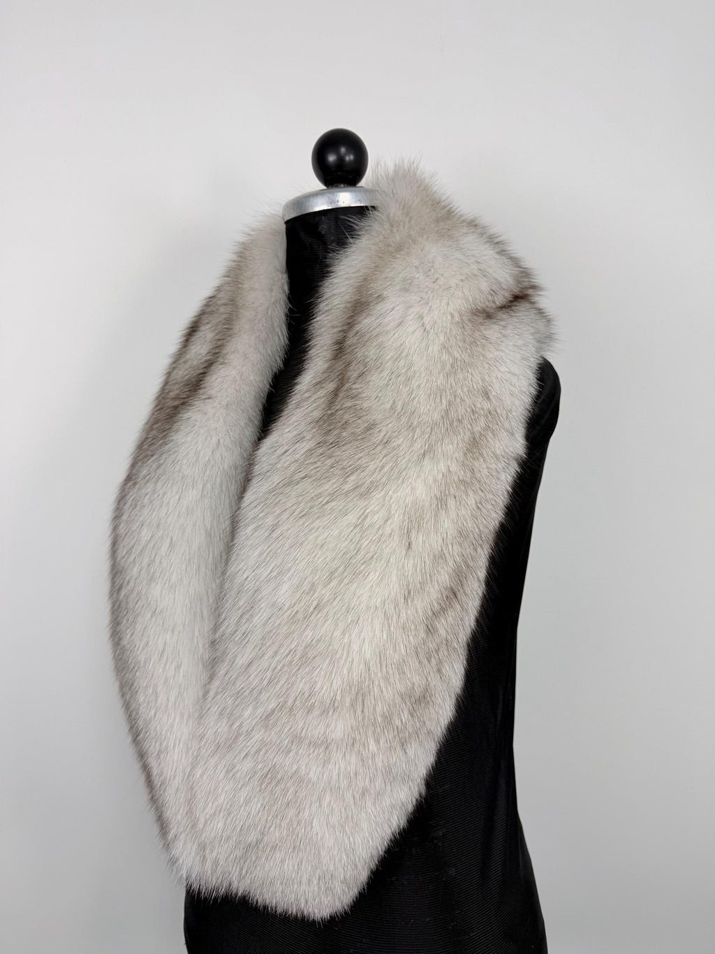 Blue Fox Fur Stole – Real Fur Wrap, Extra Long Luxury Fur, Handmade in Greece