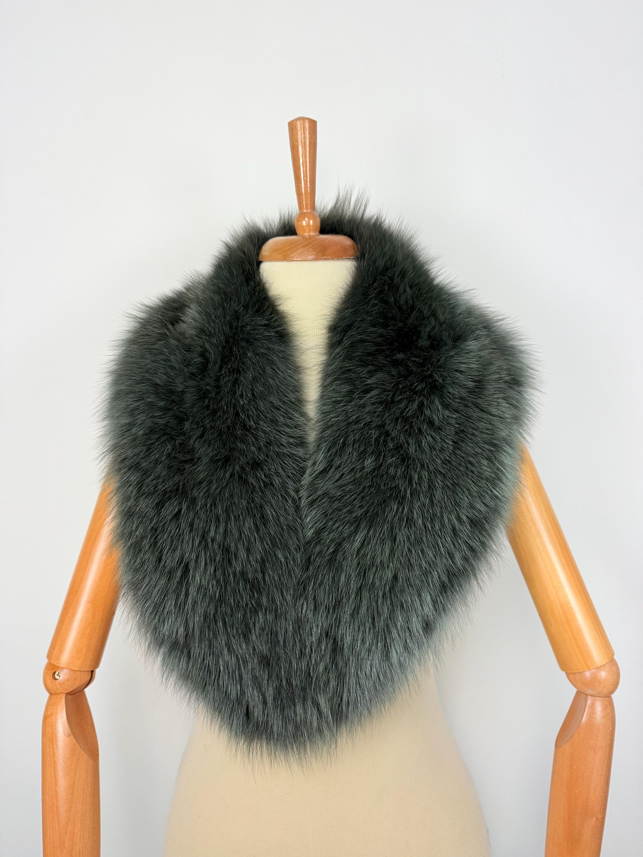 Green Fox Fur Collar – Real Fur Collar, Handmade in Greece, Luxury Neck Accessory