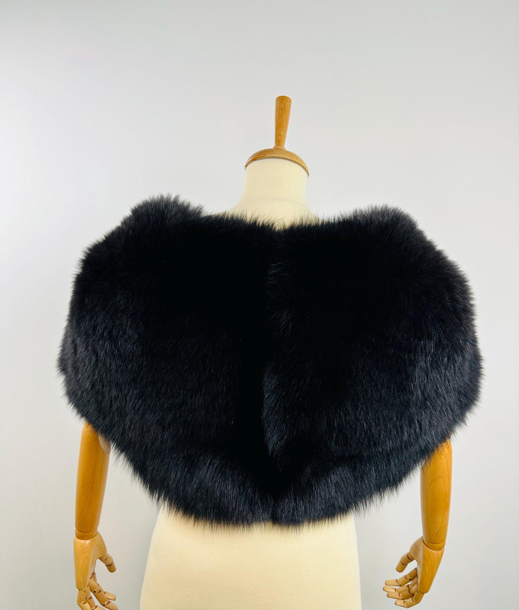 Premium Black Fox Fur Shawl, real fur stole, fur collar , stole, Black fur warp