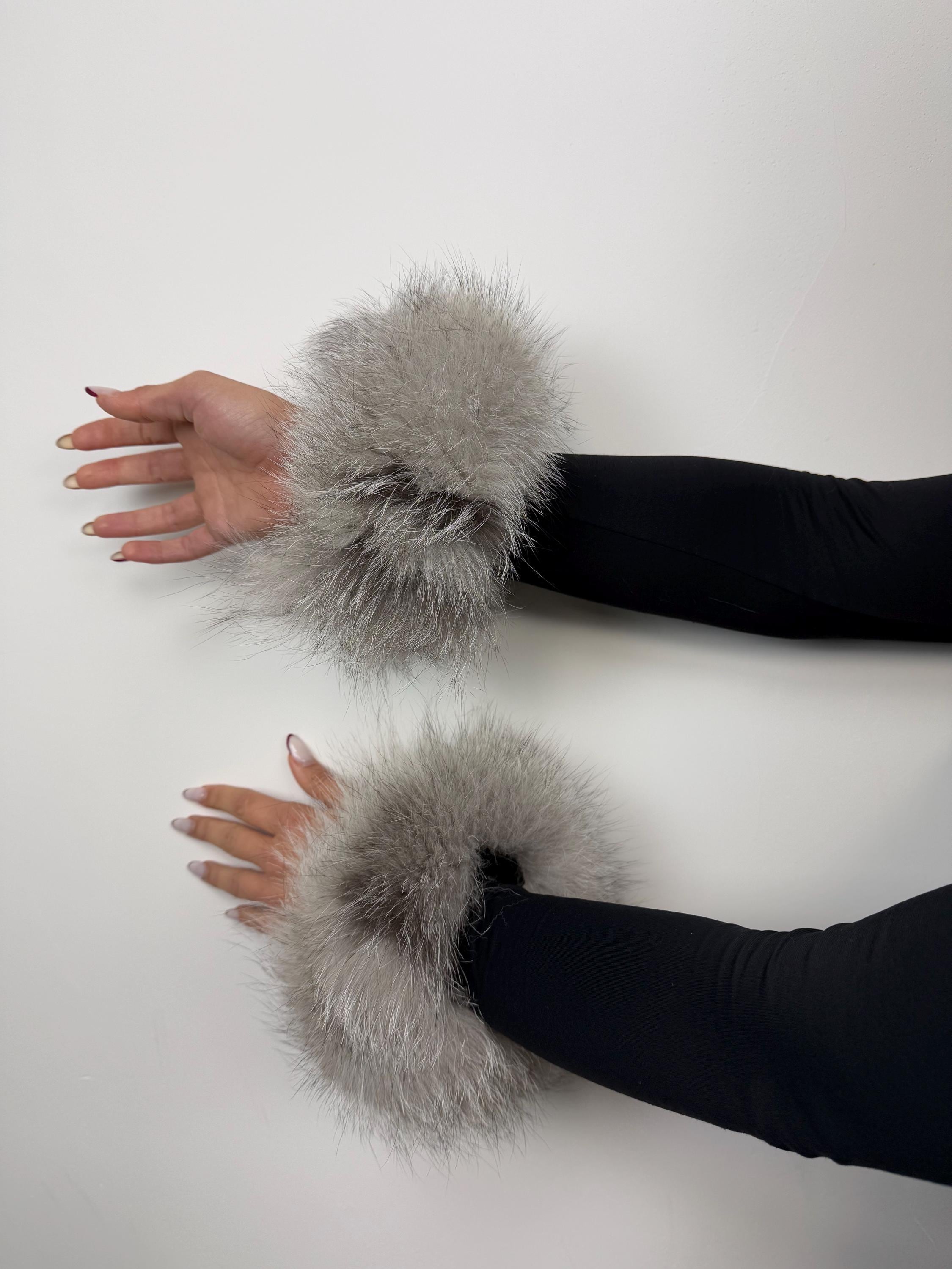 Real Fox Fur Cuffs: Handmade Fluffy Wrist Warmers (Set of Two)