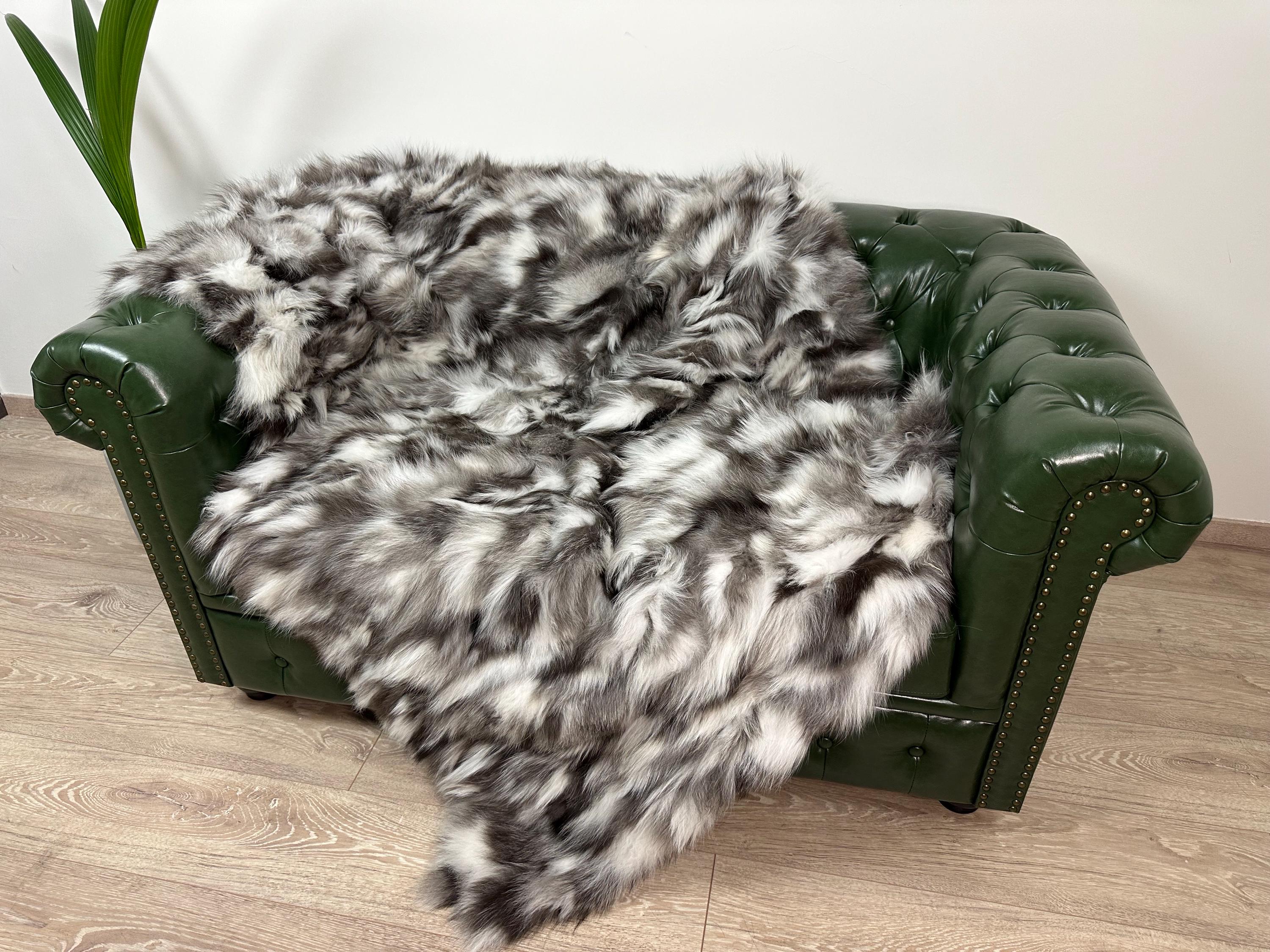 Luxury Real Fox Fur Blanket: Handmade Sofa Throw, Soft Fur Decor