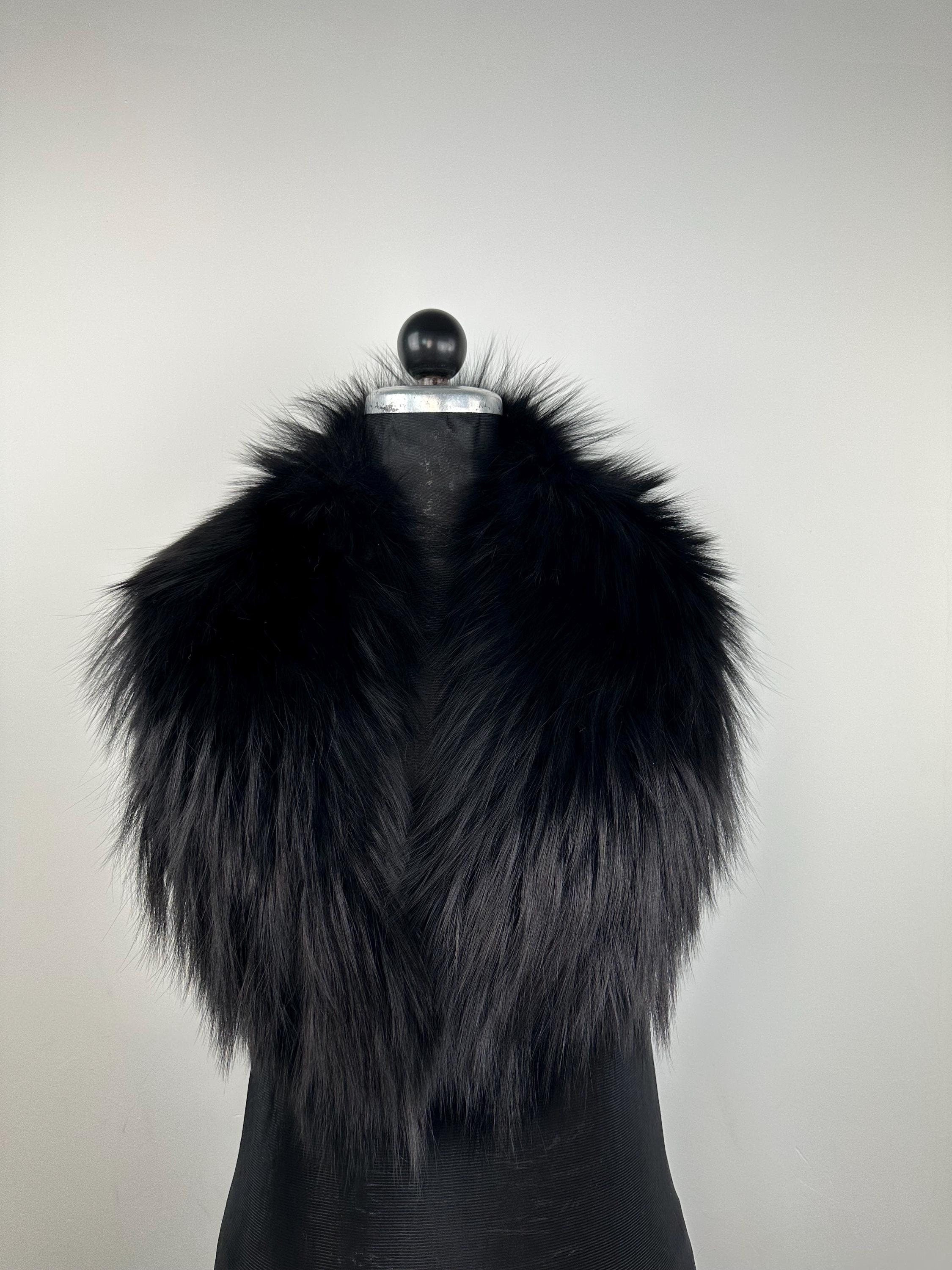 Black Fox Fur Collar – Real Fur Collar, Handmade in Greece, Luxury Neck Accessory