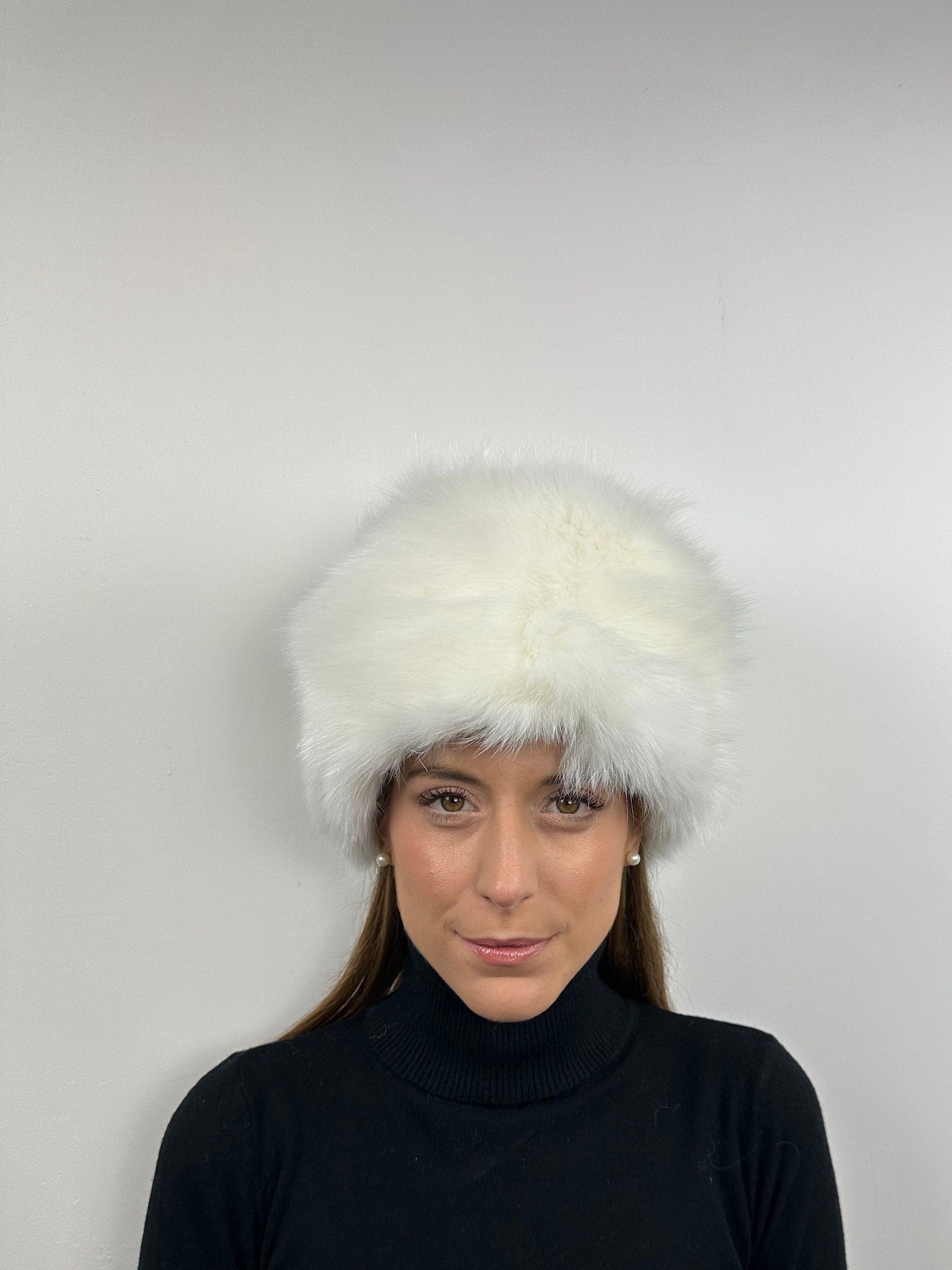 Handmade White Fox Fur Hat: Warm Fluffy Winter Hat