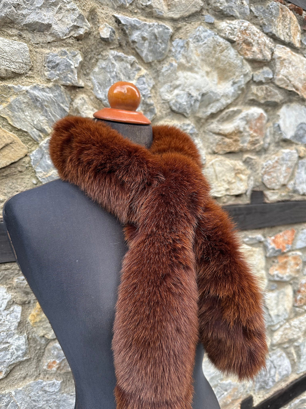 Brown Fox Fur Scarf: Warm Fluffy Genuine Fur