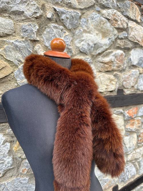 Brown Fox Fur Scarf: Warm Fluffy Genuine Fur
