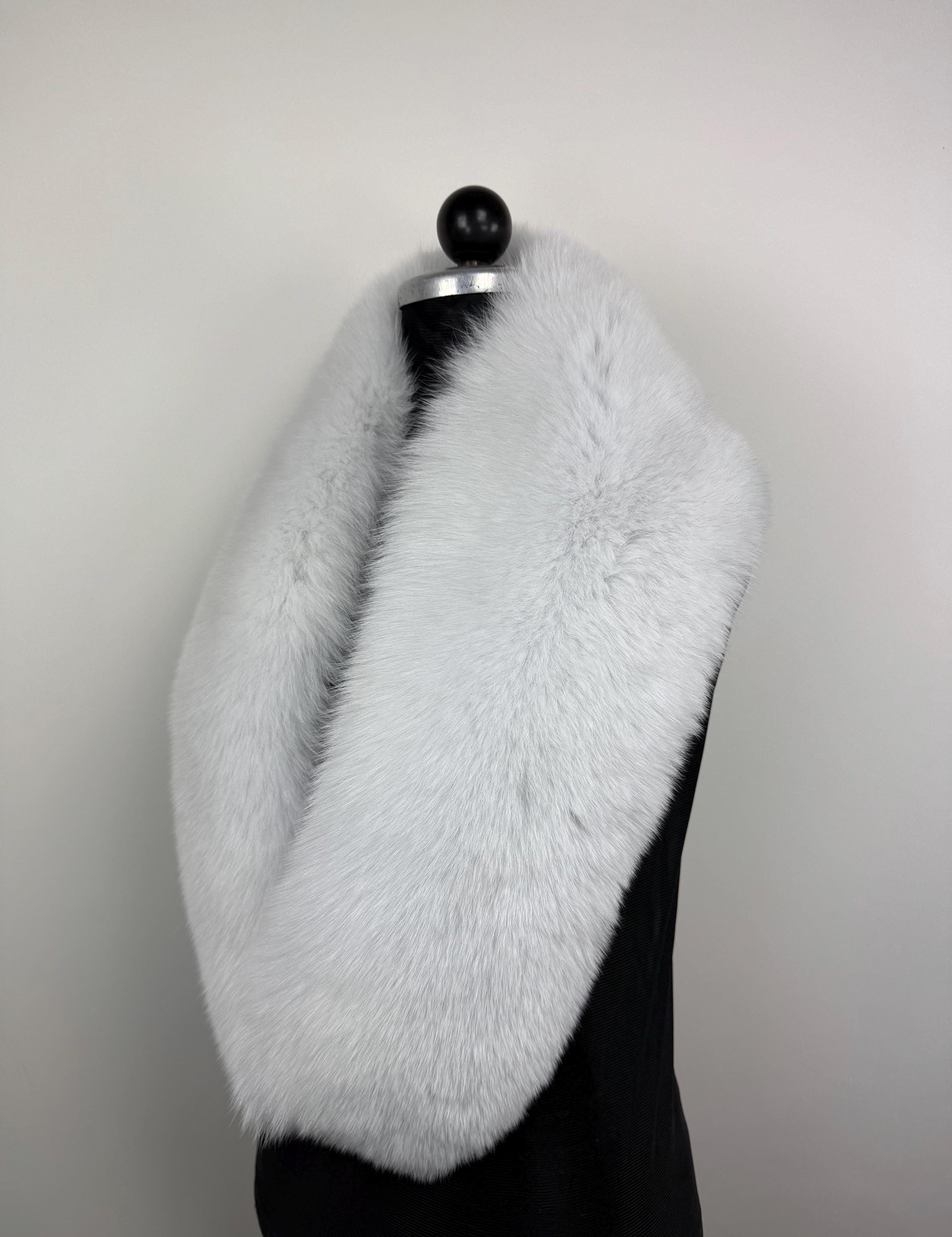 White Fox Fur Bridal Stole – Real Fur Wrap, Extra Long, Handmade in Greece