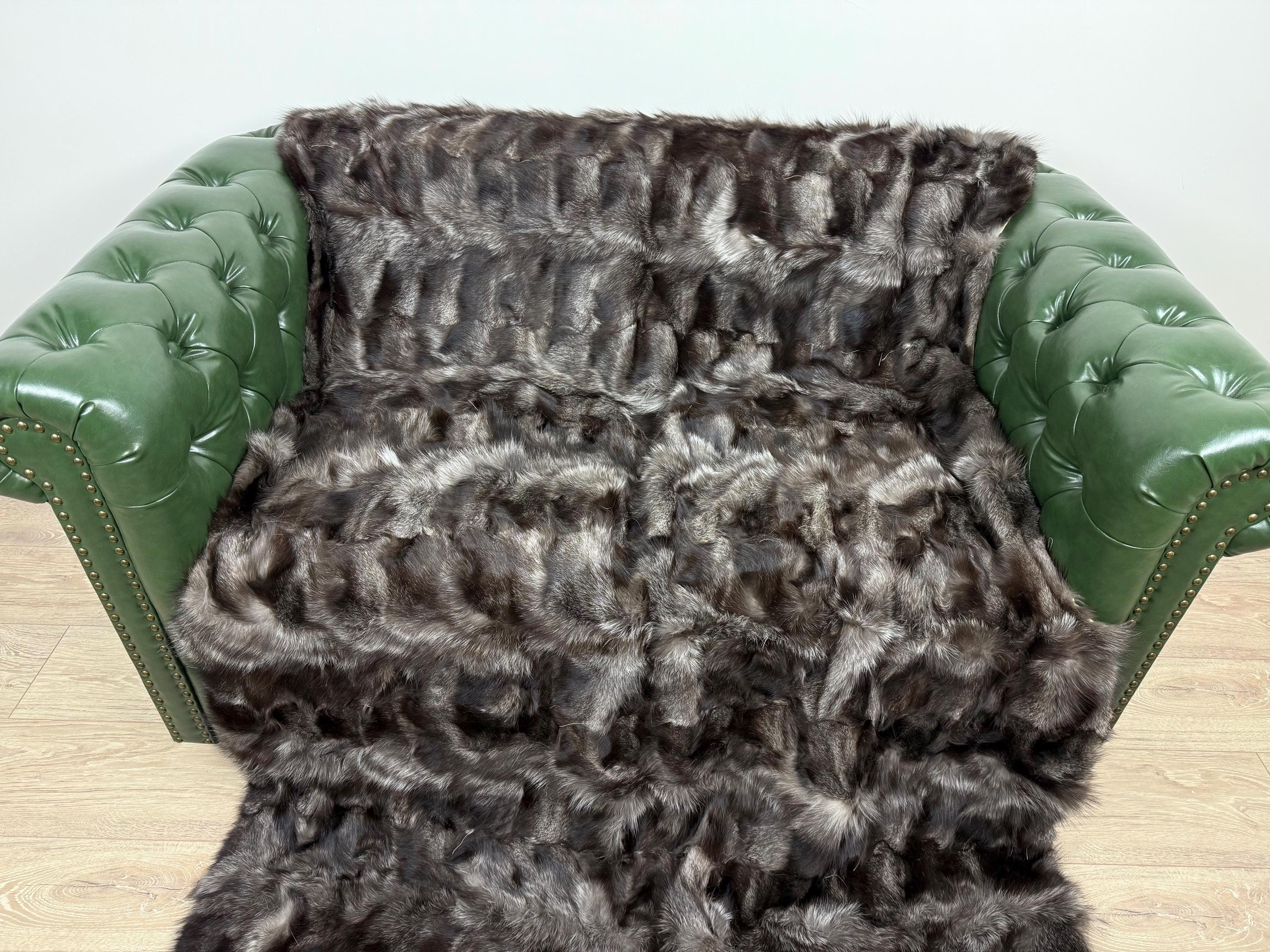 Luxury Frost Fox Fur Blanket: Handmade Real Fur Throw