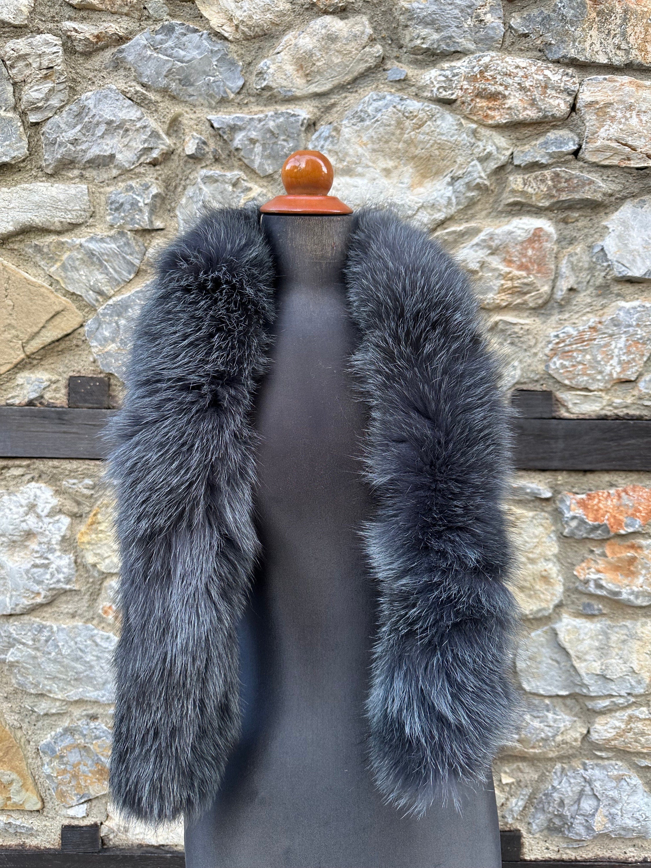 Gray Fox Fur Scarf – Real Fur Scarf, Handmade in Greece, Luxury Winter Scarf