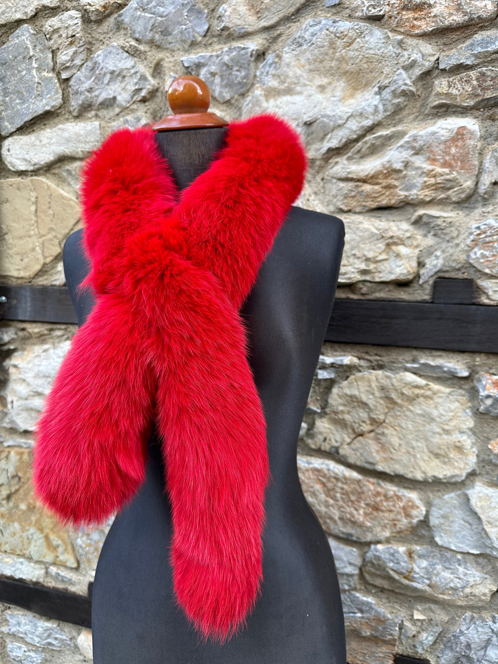 Red Fox Fur Scarf – Real Fur Scarf, Handmade in Greece, Luxury Winter Scarf