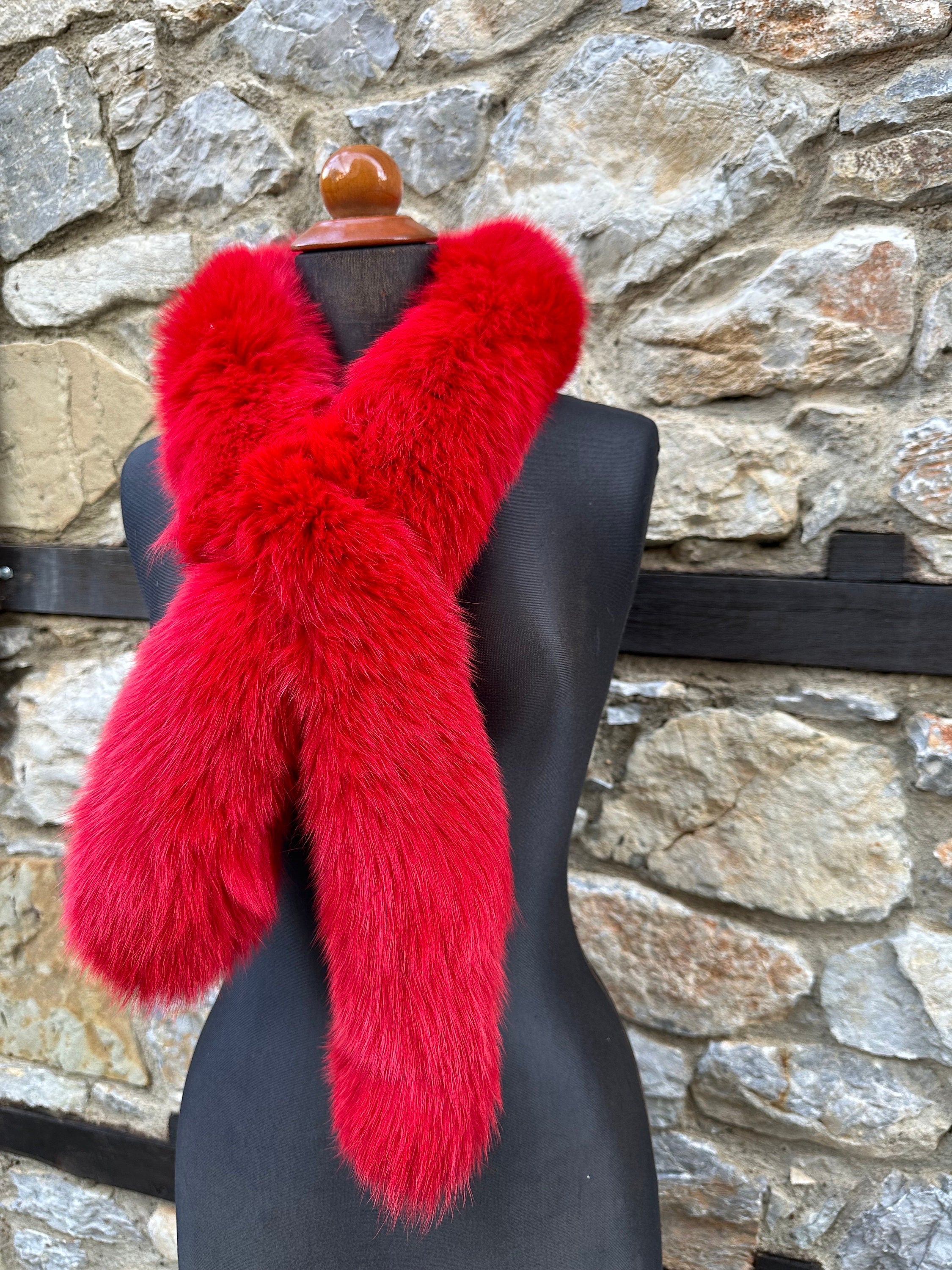 Red Fox Fur Scarf – Real Fur Scarf, Handmade in Greece, Luxury Winter Scarf