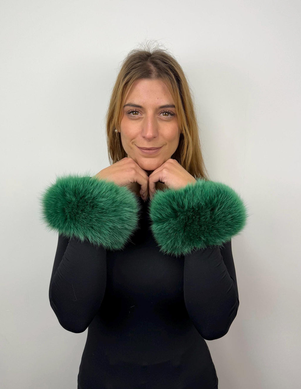 Green Fox Fur Cuffs: Fur Fluffy Wrist Warmers